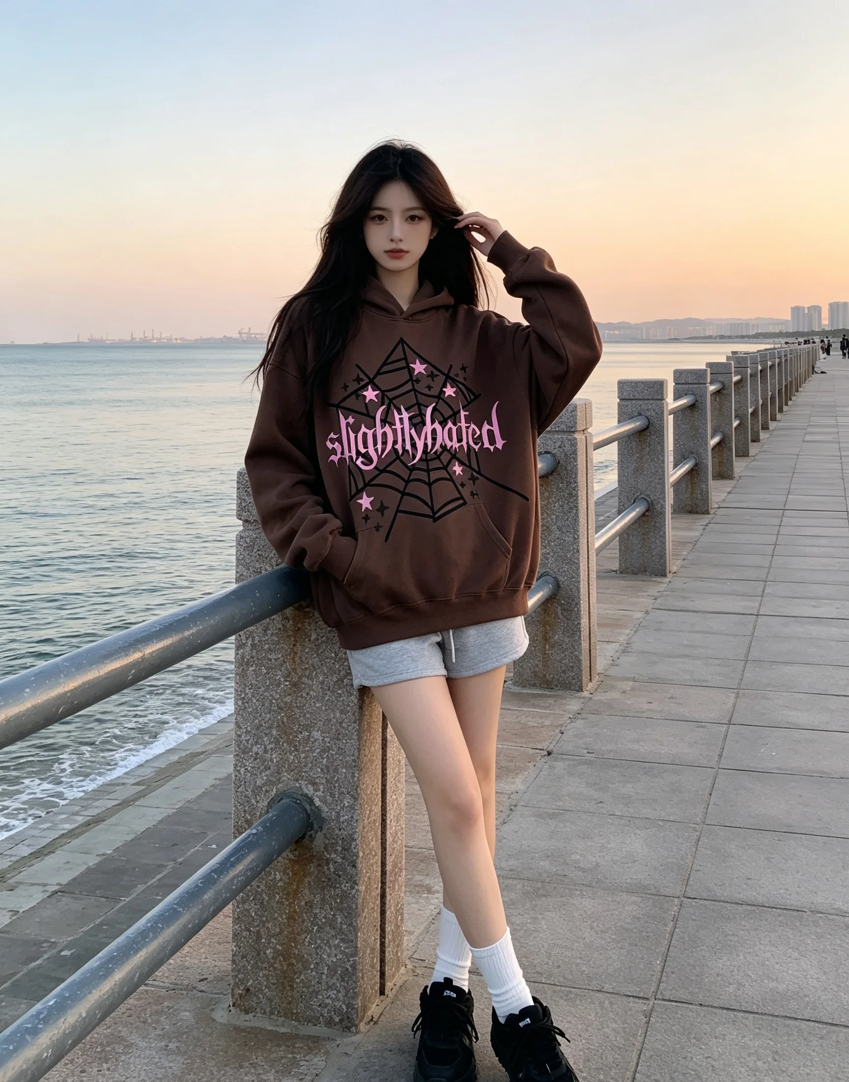 Dark Goth Spider Web Star Print Hoodie Unisex Oversized Loose Y2K Grunge Streetwear Pullover Sweatshirt