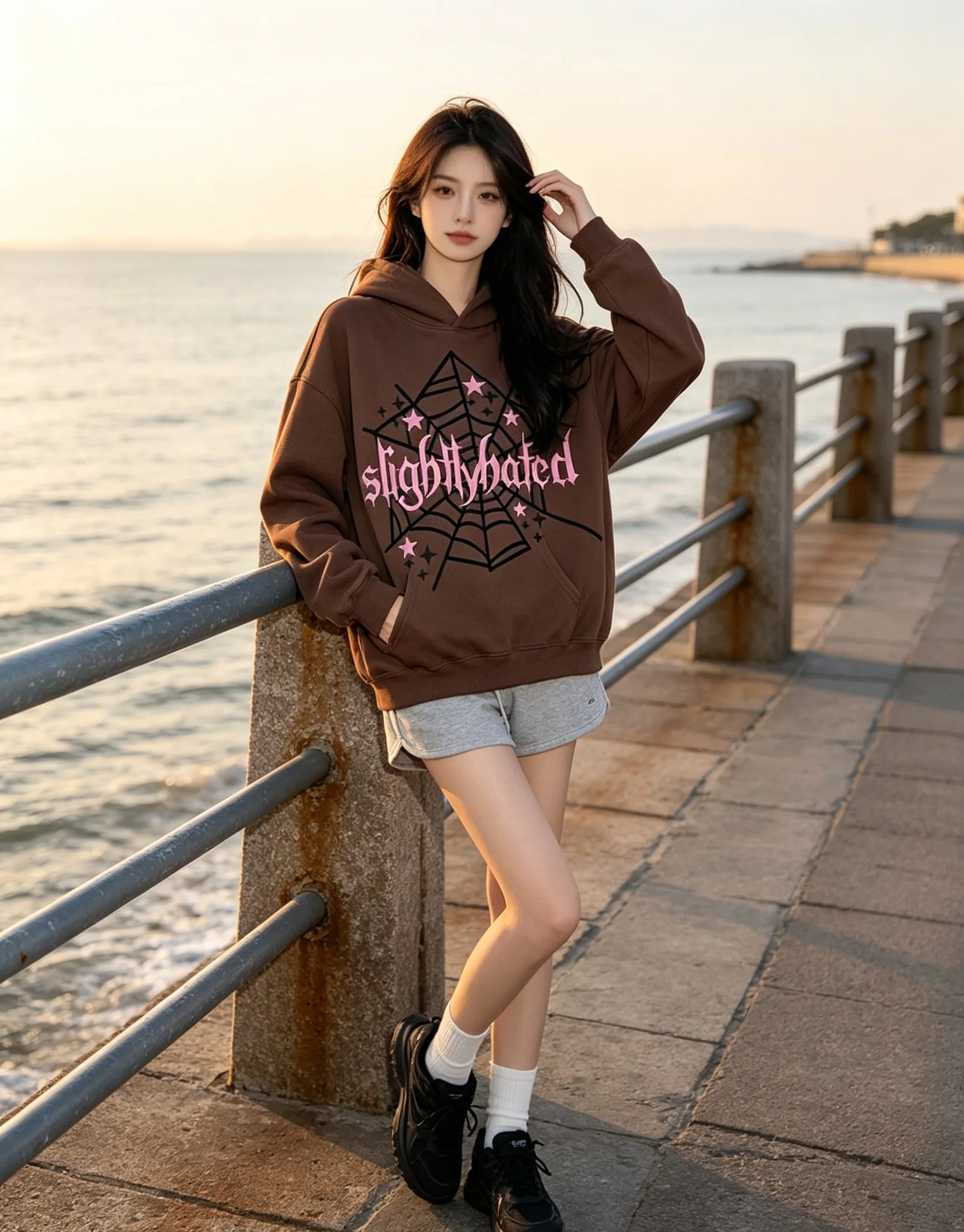 Dark Goth Spider Web Star Print Hoodie Unisex Oversized Loose Y2K Grunge Streetwear Pullover Sweatshirt