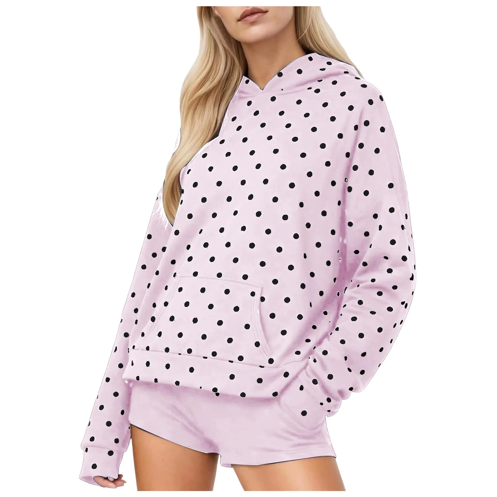 Vintage Polka Dot Hoodies Oversized Women Sweatshirts Harajuku Autumn Long Sleeve Hooded Pullover Tops With Pocket Streetwear