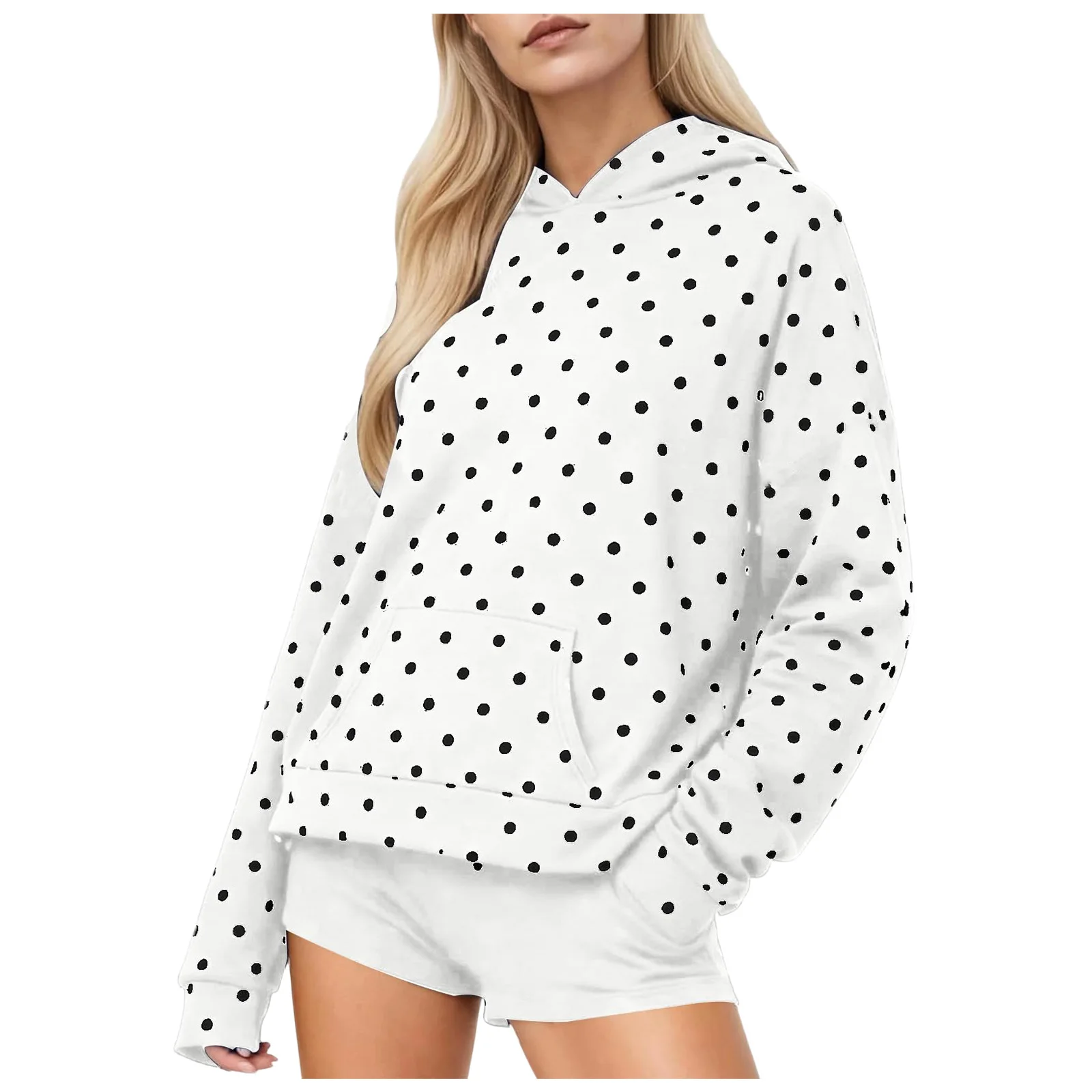 Vintage Polka Dot Hoodies Oversized Women Sweatshirts Harajuku Autumn Long Sleeve Hooded Pullover Tops With Pocket Streetwear