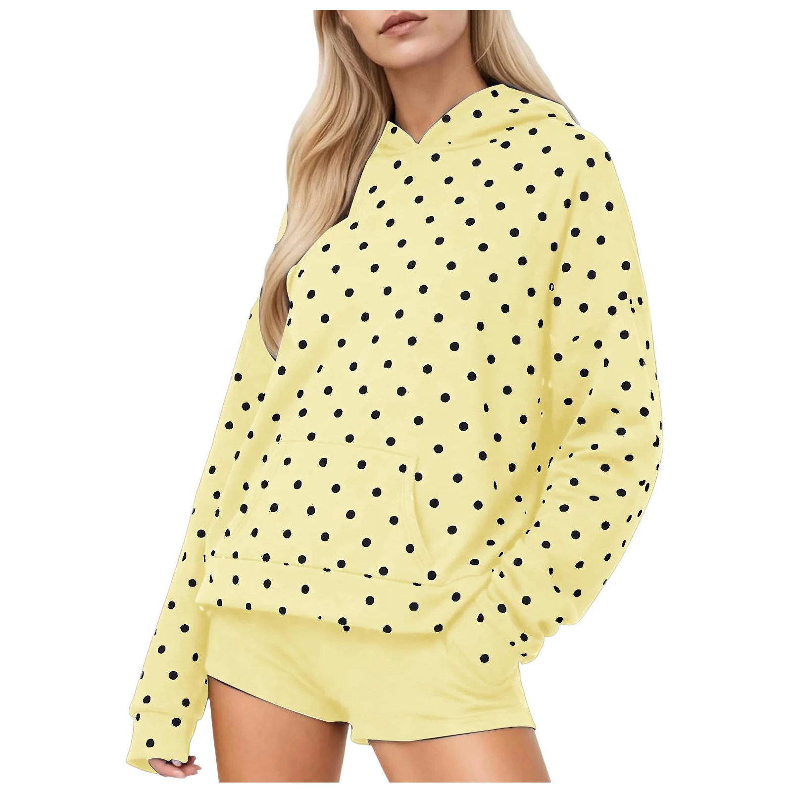 Vintage Polka Dot Hoodies Oversized Women Sweatshirts Harajuku Autumn Long Sleeve Hooded Pullover Tops With Pocket Streetwear