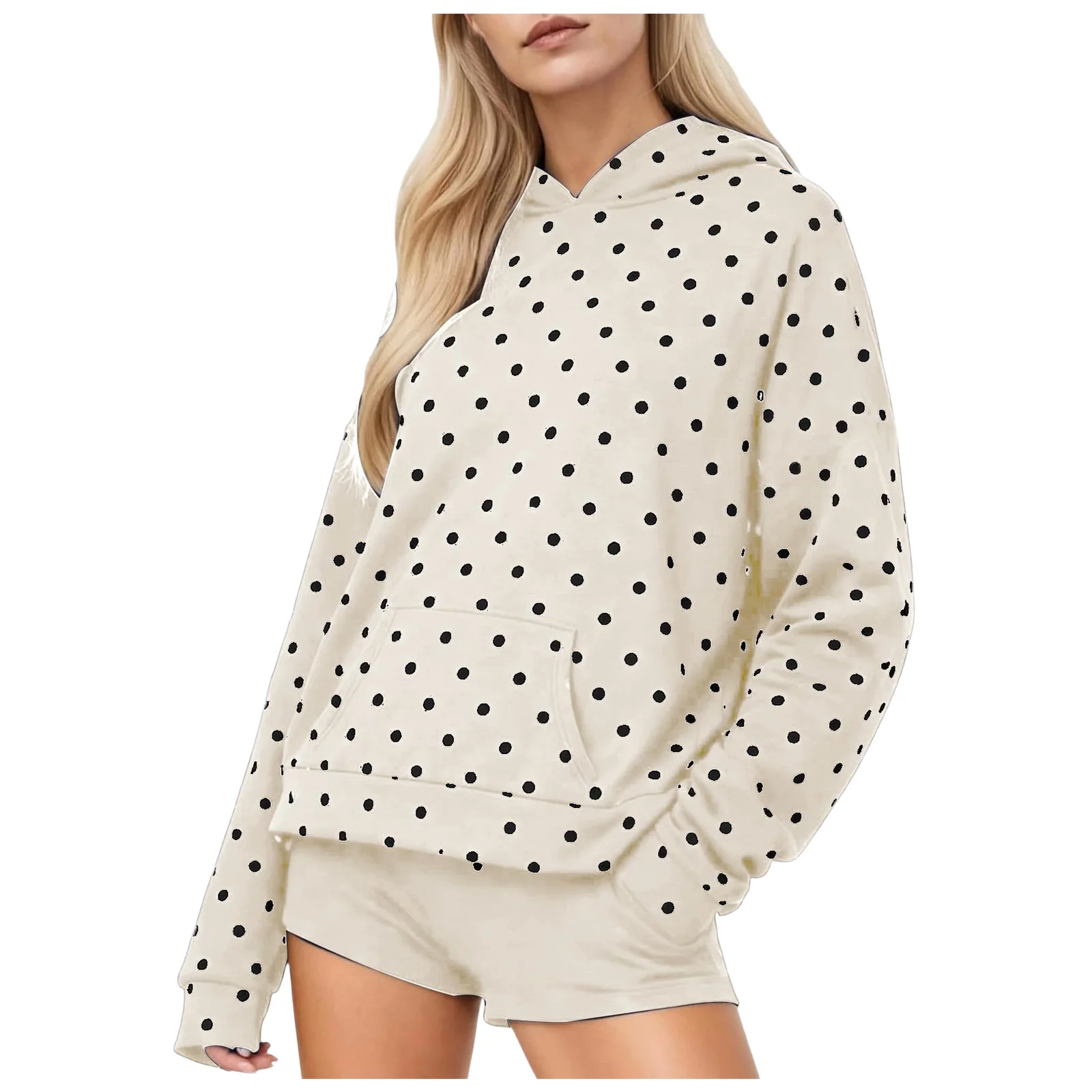 Vintage Polka Dot Hoodies Oversized Women Sweatshirts Harajuku Autumn Long Sleeve Hooded Pullover Tops With Pocket Streetwear