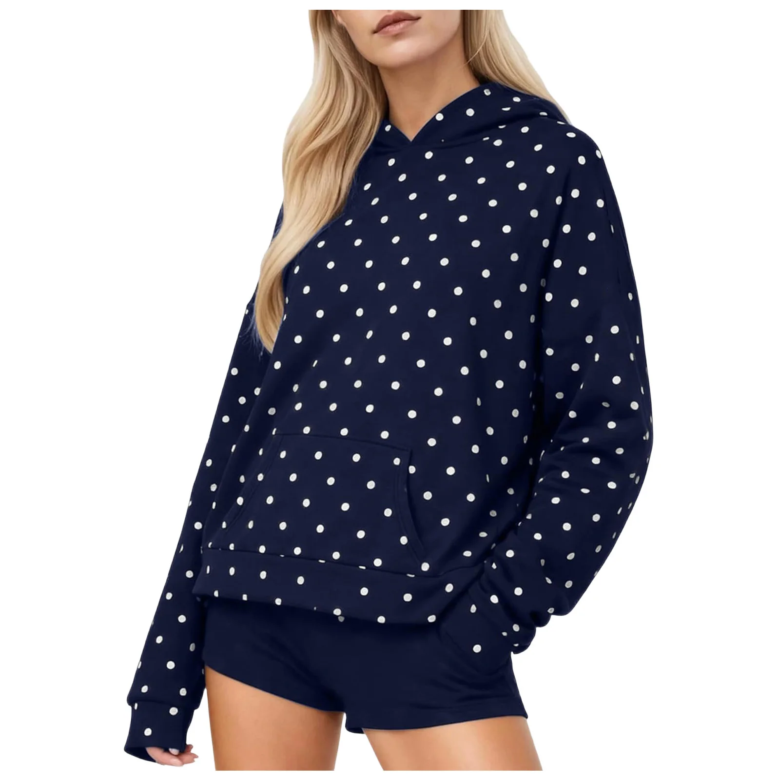 Vintage Polka Dot Hoodies Oversized Women Sweatshirts Harajuku Autumn Long Sleeve Hooded Pullover Tops With Pocket Streetwear
