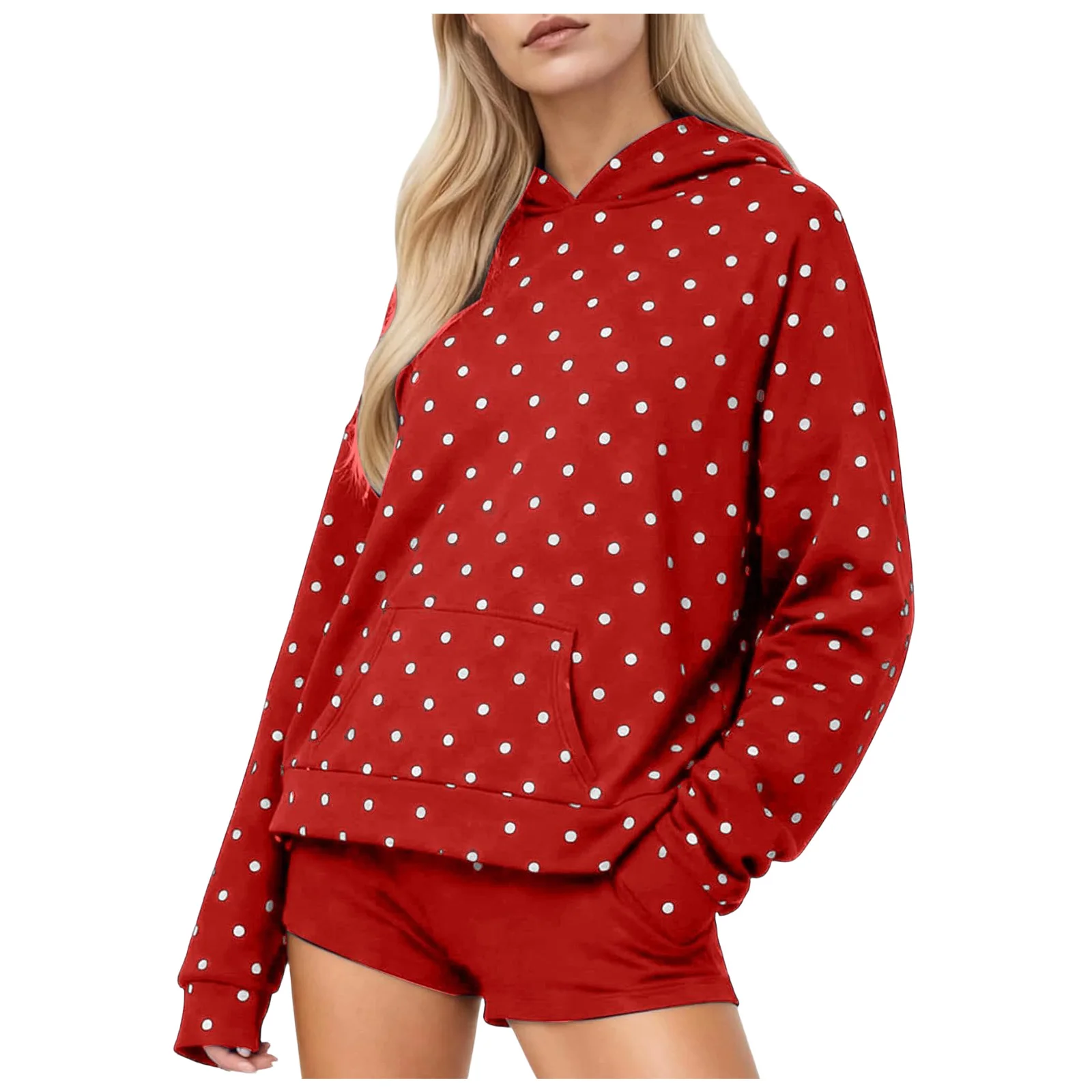 Vintage Polka Dot Hoodies Oversized Women Sweatshirts Harajuku Autumn Long Sleeve Hooded Pullover Tops With Pocket Streetwear