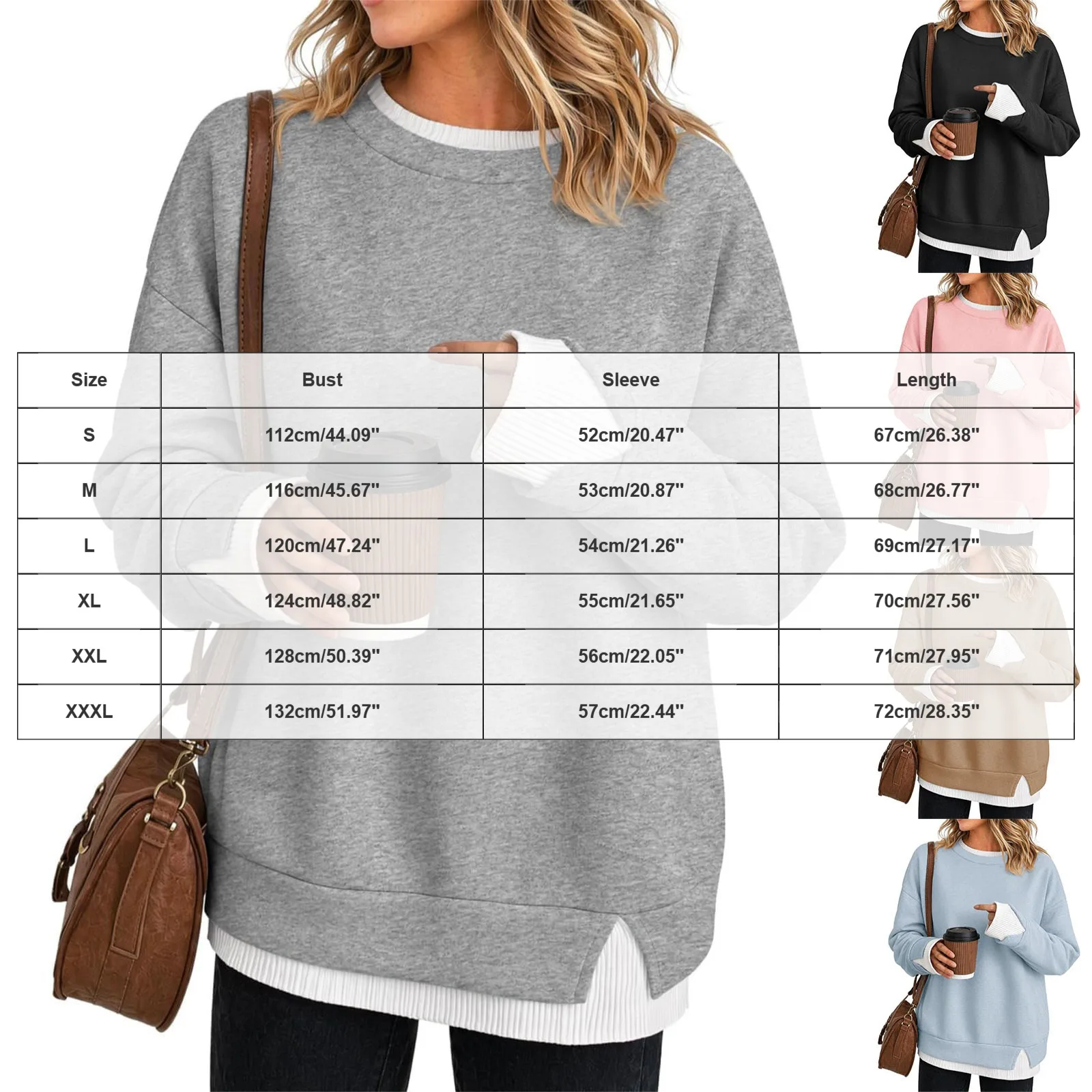 Autumn Womens Crewneck Sweatshirt Fake 2‑in‑1 Hoodie Contrast Color Patchwork Long Sleeve Crew Neck Pullover Top Daily Wear