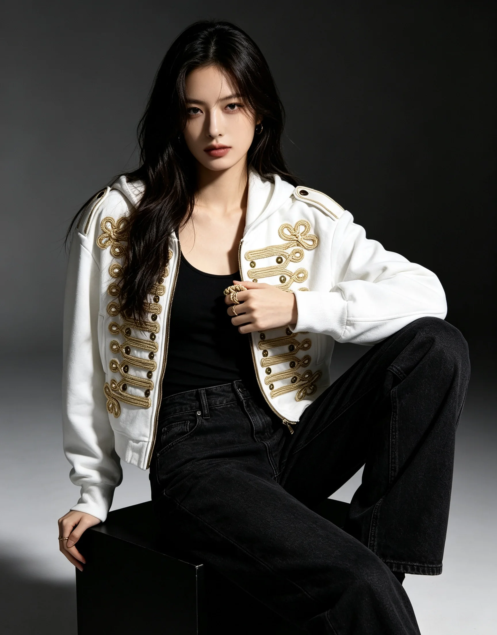 Punk Military Braided Trim Zip‑Up Hoodie Unisex Baggy Cropped Retro Alt Streetwear Outerwear Jacket