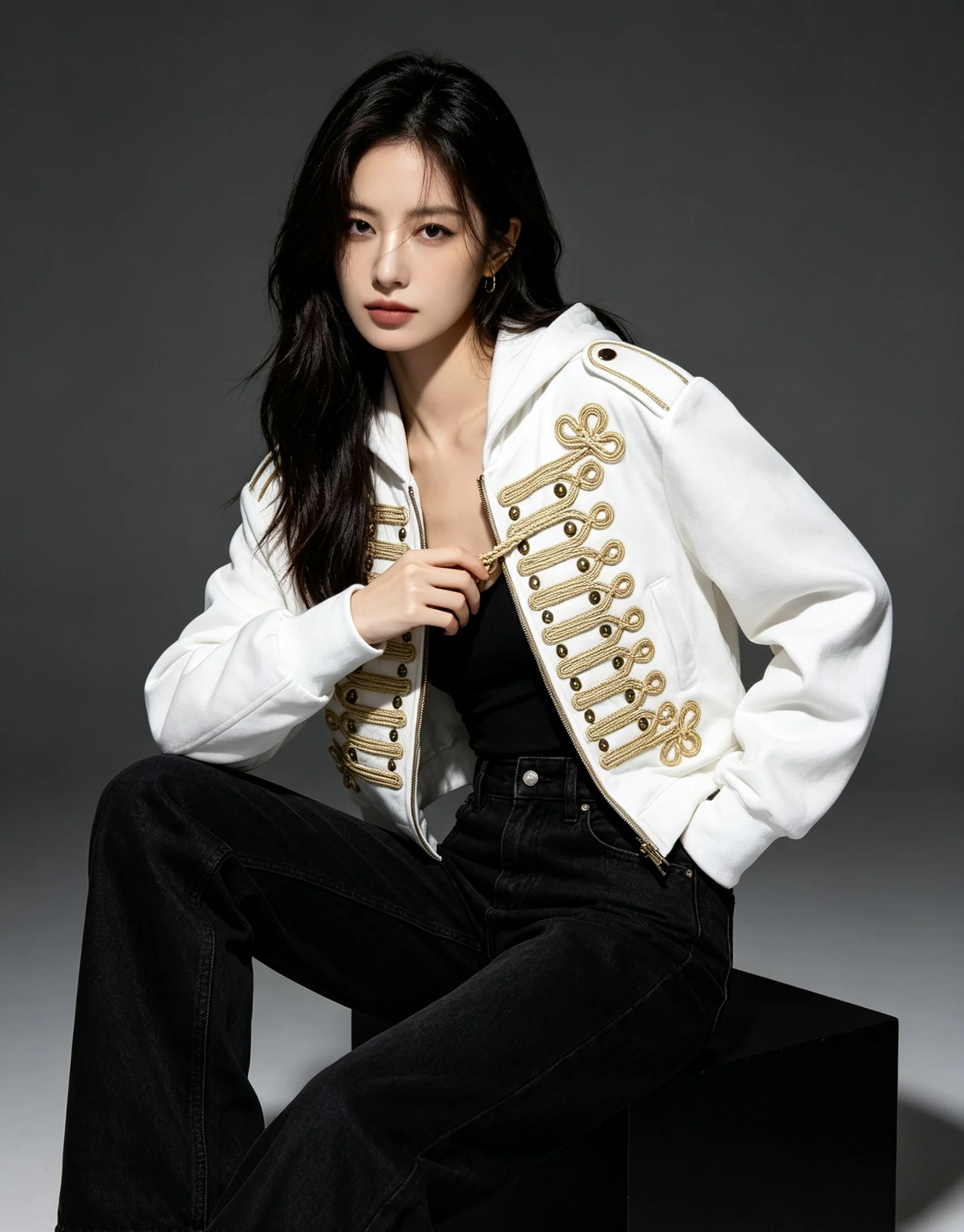 Punk Military Braided Trim Zip‑Up Hoodie Unisex Baggy Cropped Retro Alt Streetwear Outerwear Jacket