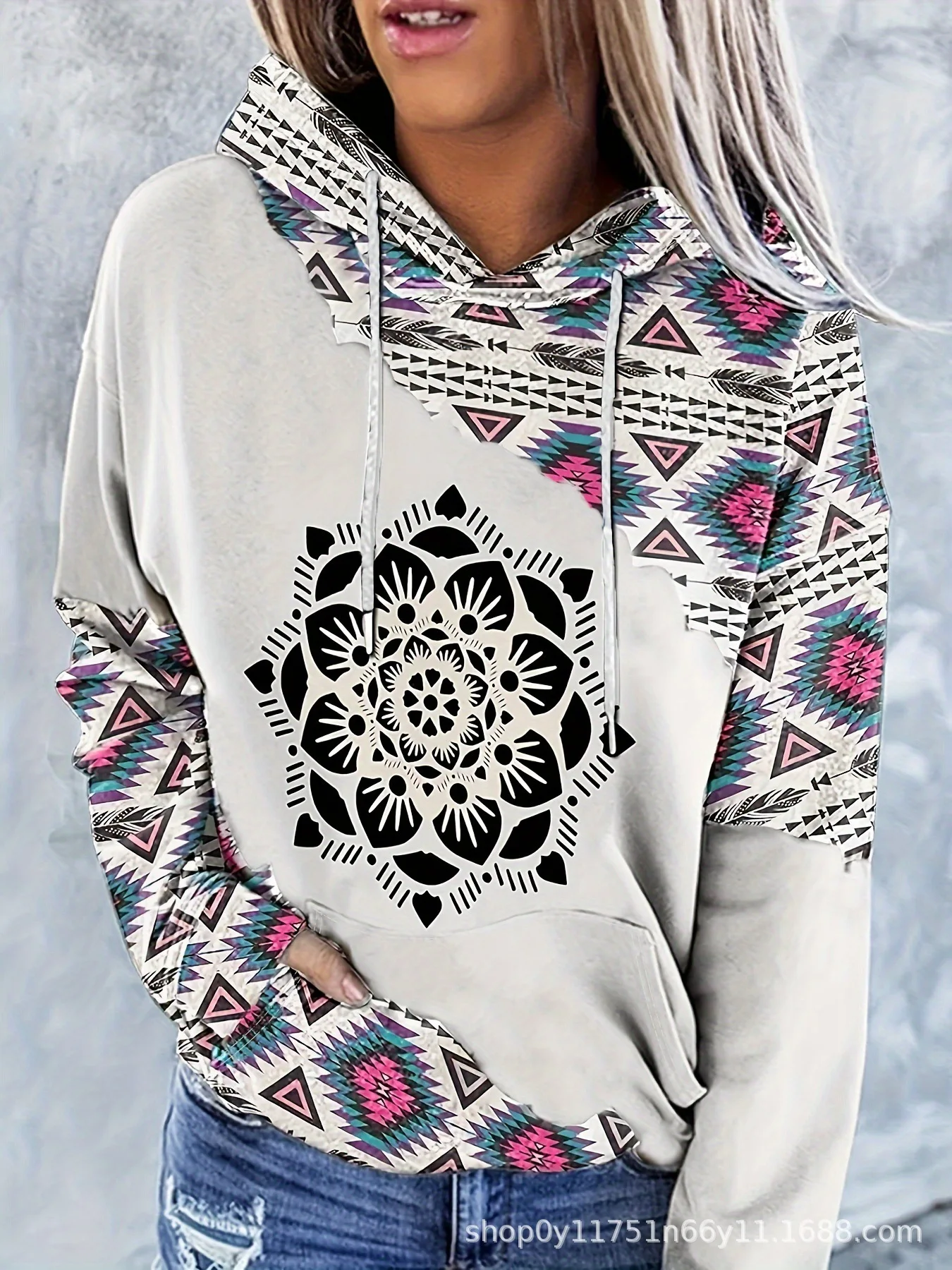 2025 Casual Ethnic Style Printed Hoodies For Autumn Winter Women Clothing Loose Hood Long Sleeve Pockets Streetwear Sweatshirts