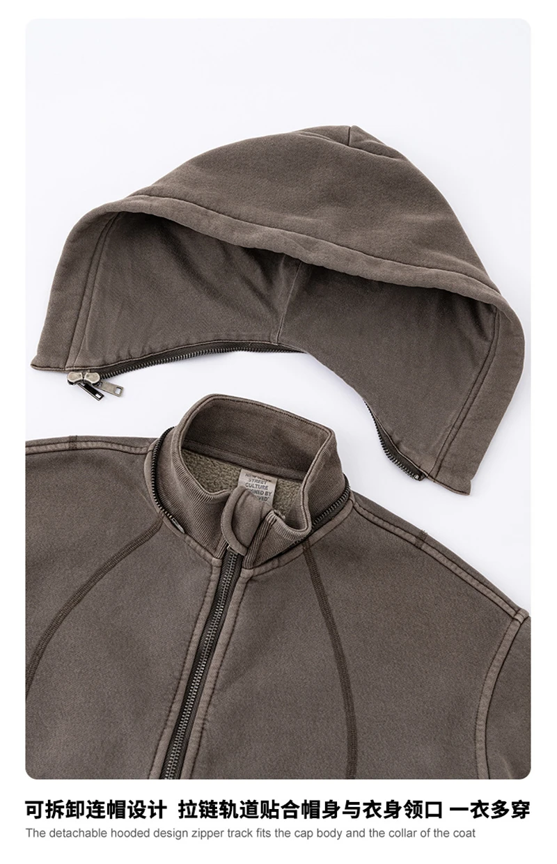 ZODF Vintage 2025 Winter Batik Washed Crop Hoodies Female Girls Remove Hood Heavy Weight Sport 400gsm Hooded Coat HY1085