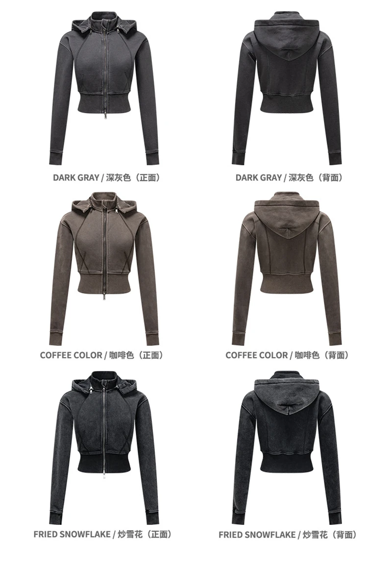 ZODF Vintage 2025 Winter Batik Washed Crop Hoodies Female Girls Remove Hood Heavy Weight Sport 400gsm Hooded Coat HY1085