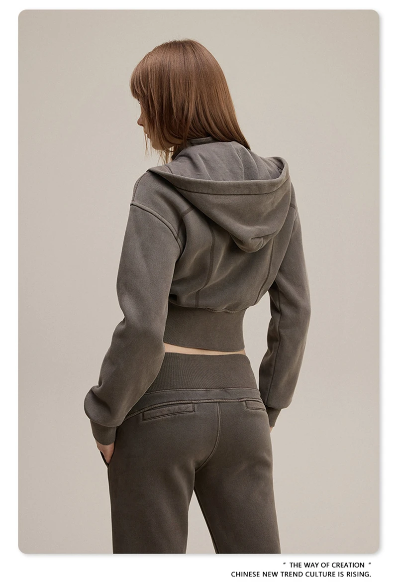 ZODF Vintage 2025 Winter Batik Washed Crop Hoodies Female Girls Remove Hood Heavy Weight Sport 400gsm Hooded Coat HY1085