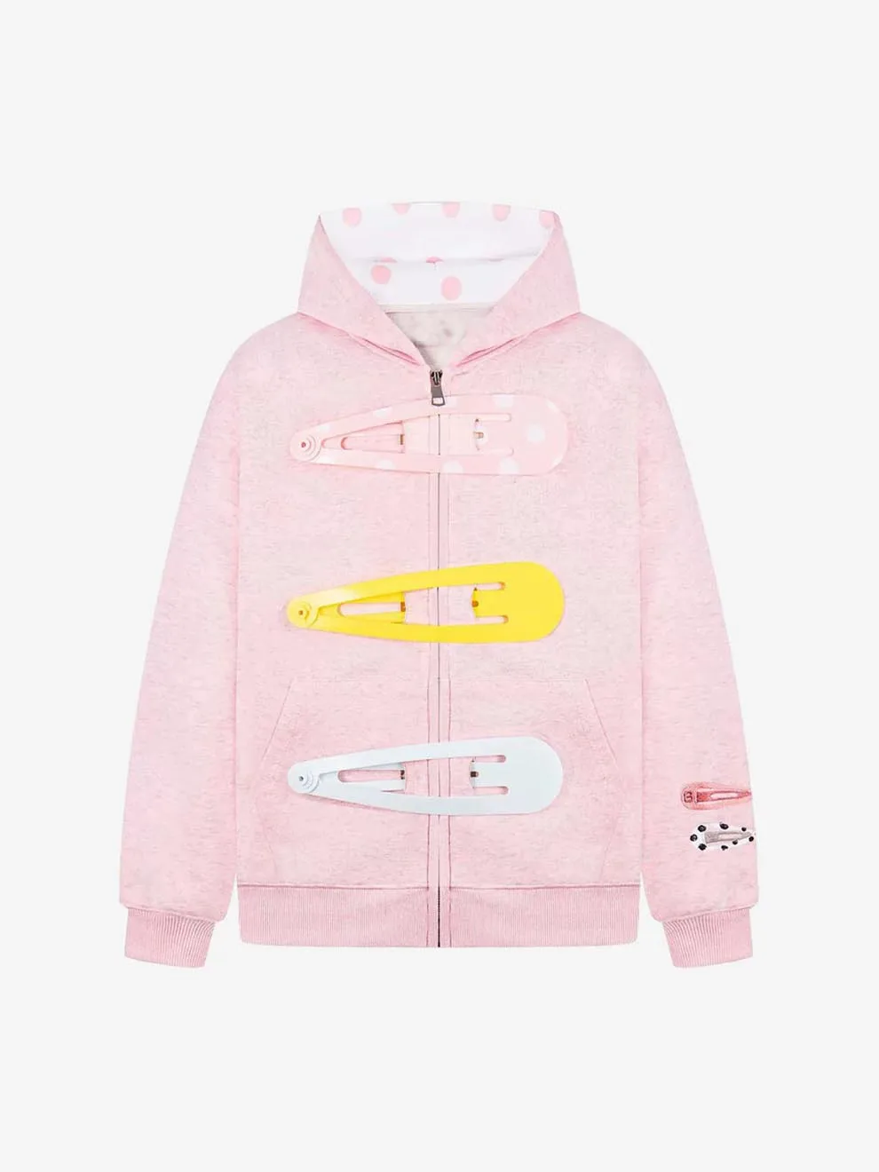 American Funny Detachable Hairpin Sweatshirt Sweet Retro Zip Jacket Polka Dot Splicing Hooded Sweatshirt Punk Sweatshirt Women
