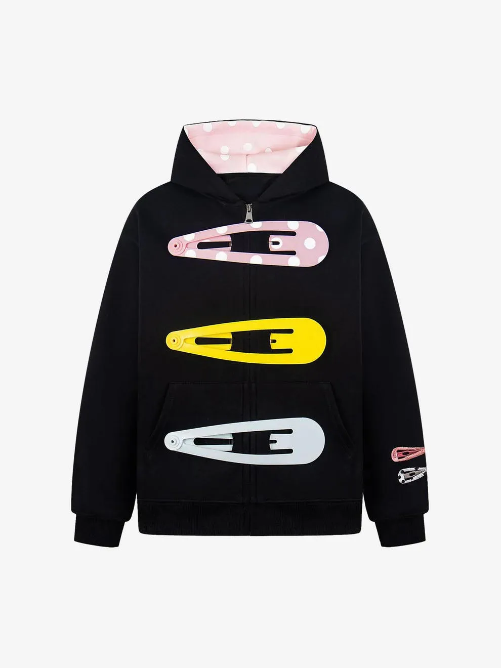 American Funny Detachable Hairpin Sweatshirt Sweet Retro Zip Jacket Polka Dot Splicing Hooded Sweatshirt Punk Sweatshirt Women