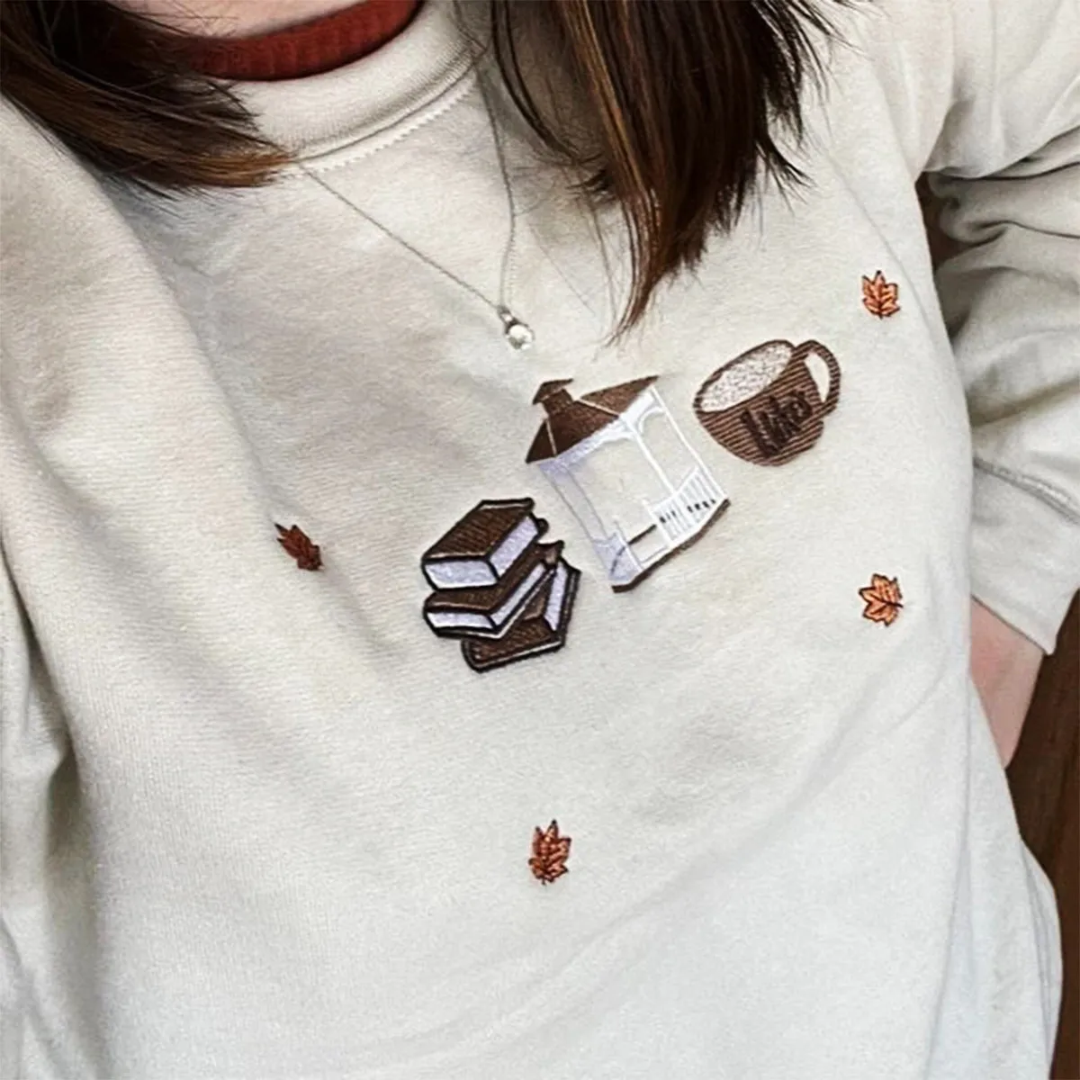 Luke's Gilmore Embroidered Sweatshirts Women Fall Autumn Trio Coffee Design Vintage Style Pullover Thick Fleece Warm Jumpers