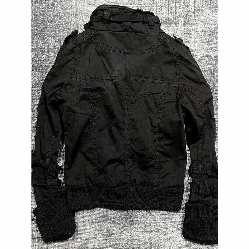 WomensY2K  Black High Neck Slim Fit Hoodie 2026 Techwear Multi Pocket Streetwear Sweatshirt Workwear Style Fashion Gothic Tops