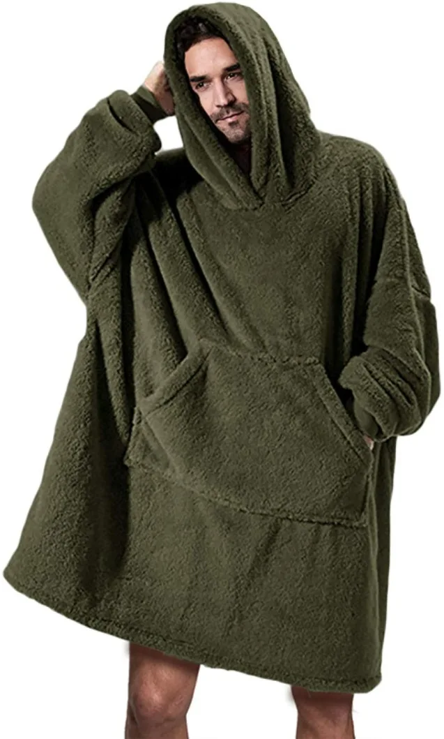 2025 Winter Women's Plush Hoodie Loose Pockets Warm Fashion Street Home Solid Color One-size-fits-all Long Coat