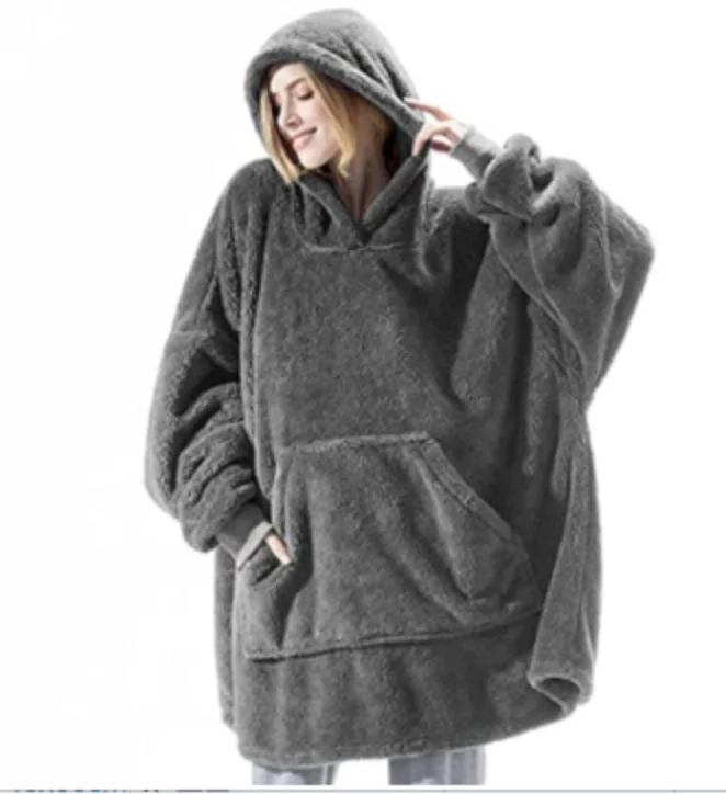 2025 Winter Women's Plush Hoodie Loose Pockets Warm Fashion Street Home Solid Color One-size-fits-all Long Coat