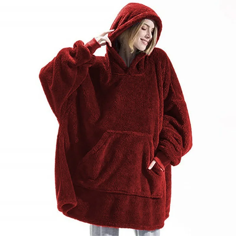 2025 Winter Women's Plush Hoodie Loose Pockets Warm Fashion Street Home Solid Color One-size-fits-all Long Coat