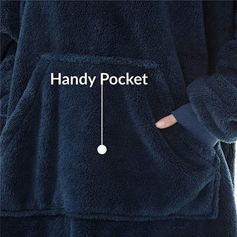 2025 Winter Women's Plush Hoodie Loose Pockets Warm Fashion Street Home Solid Color One-size-fits-all Long Coat