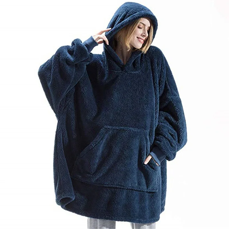 2025 Winter Women's Plush Hoodie Loose Pockets Warm Fashion Street Home Solid Color One-size-fits-all Long Coat