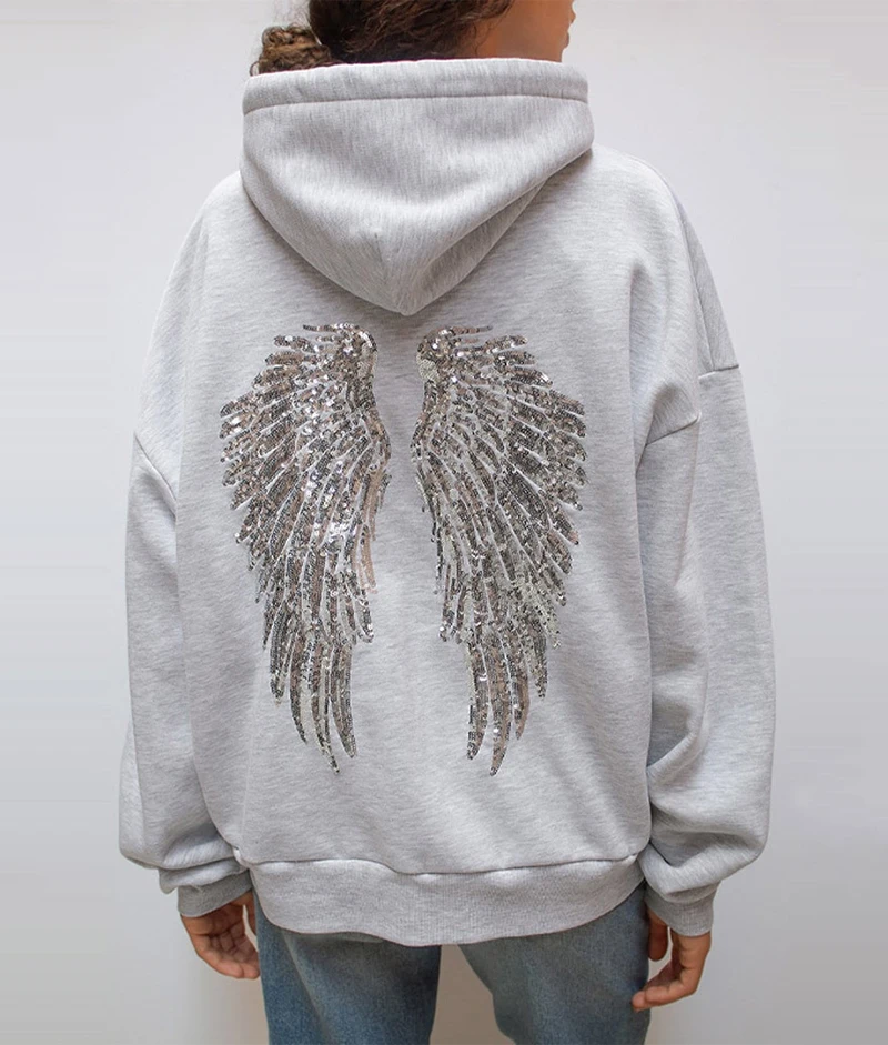Sequin Angel's Wings Hoodies Women Chic Loose Long Sleeve Pullovers Top Slim Yoga Pant Set 2026 New Casual Lady Two Piece Sets