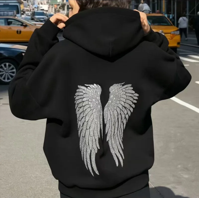 Sequin Angel's Wings Hoodies Women Chic Loose Long Sleeve Pullovers Top Slim Yoga Pant Set 2026 New Casual Lady Two Piece Sets
