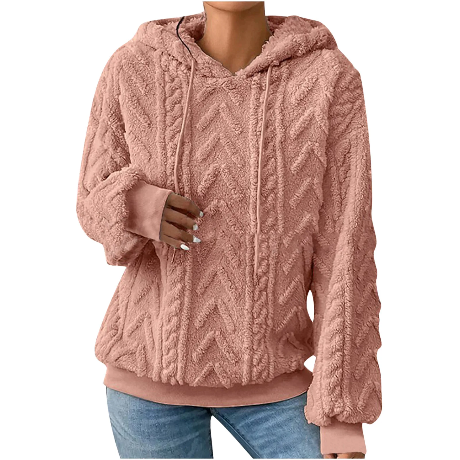 Autumn Warm Fleece Hooded Sweatshirts Casual Female Hoody Long Sleeve Soft Fluffy Pullover Coats Outwear FYY-1024