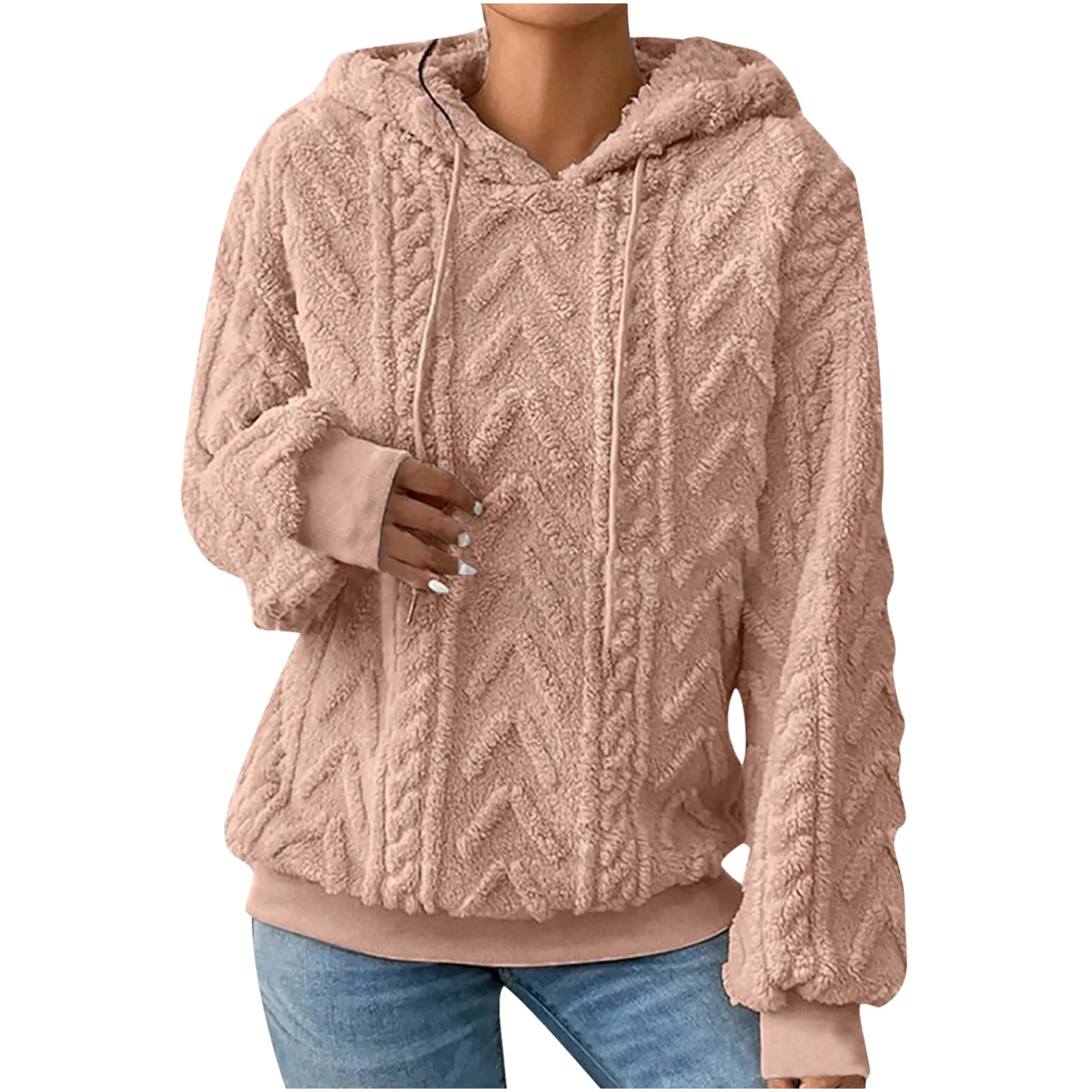 Autumn Warm Fleece Hooded Sweatshirts Casual Female Hoody Long Sleeve Soft Fluffy Pullover Coats Outwear FYY-1024