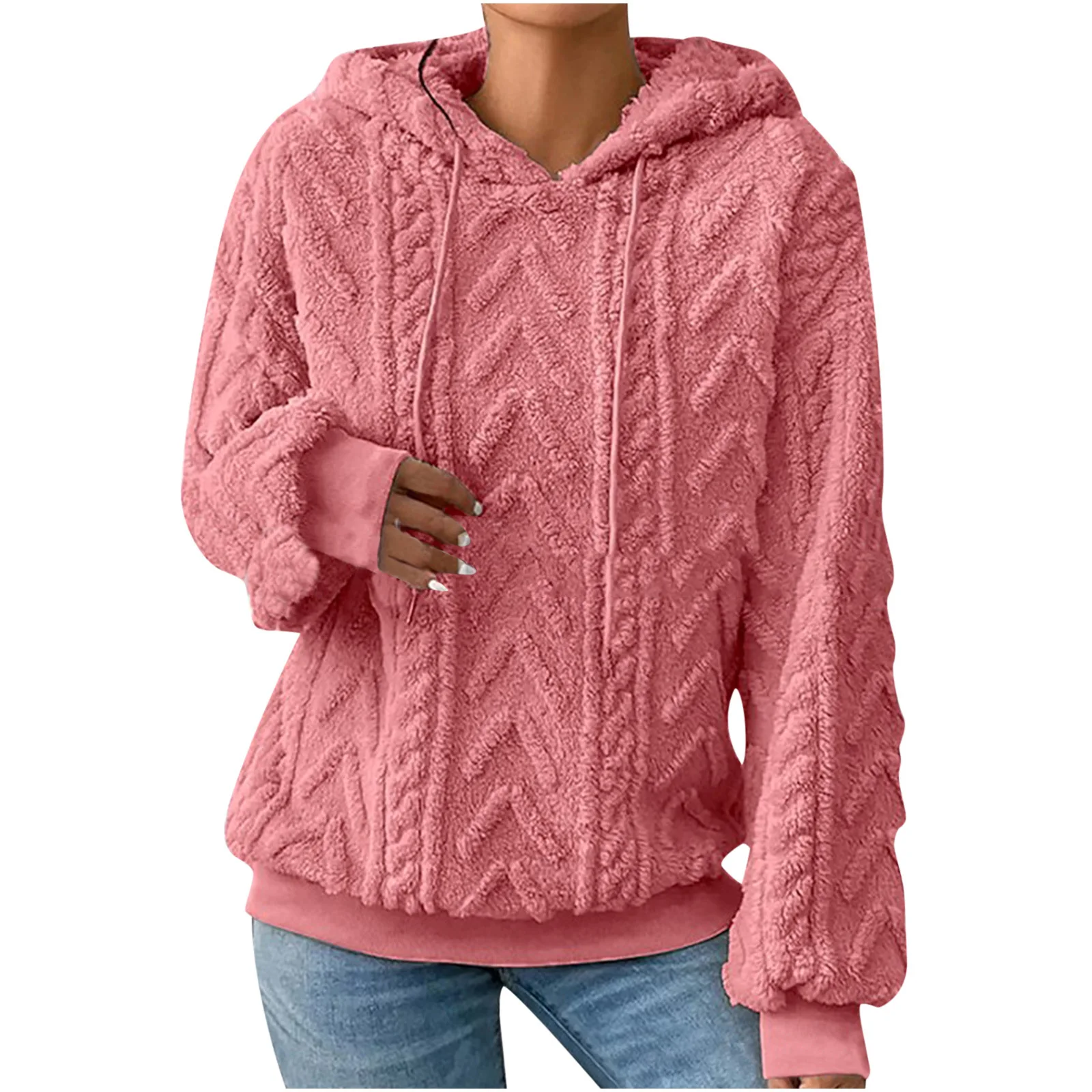 Autumn Warm Fleece Hooded Sweatshirts Casual Female Hoody Long Sleeve Soft Fluffy Pullover Coats Outwear FYY-1024