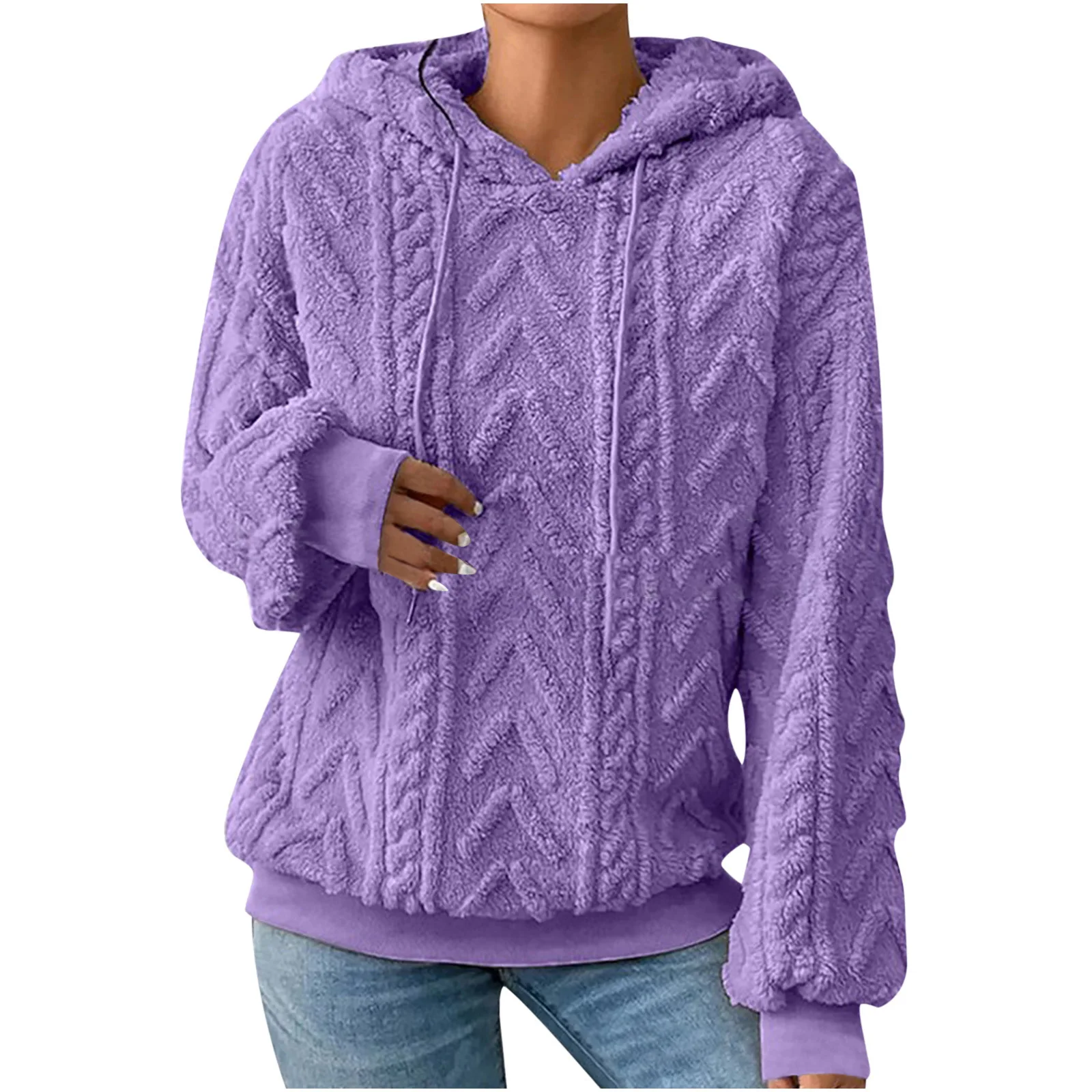 Autumn Warm Fleece Hooded Sweatshirts Casual Female Hoody Long Sleeve Soft Fluffy Pullover Coats Outwear FYY-1024