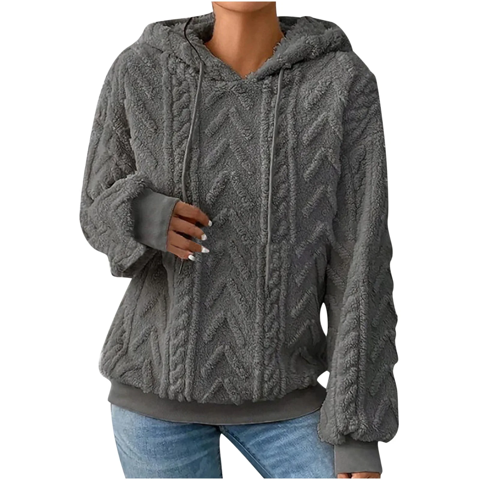 Autumn Warm Fleece Hooded Sweatshirts Casual Female Hoody Long Sleeve Soft Fluffy Pullover Coats Outwear FYY-1024