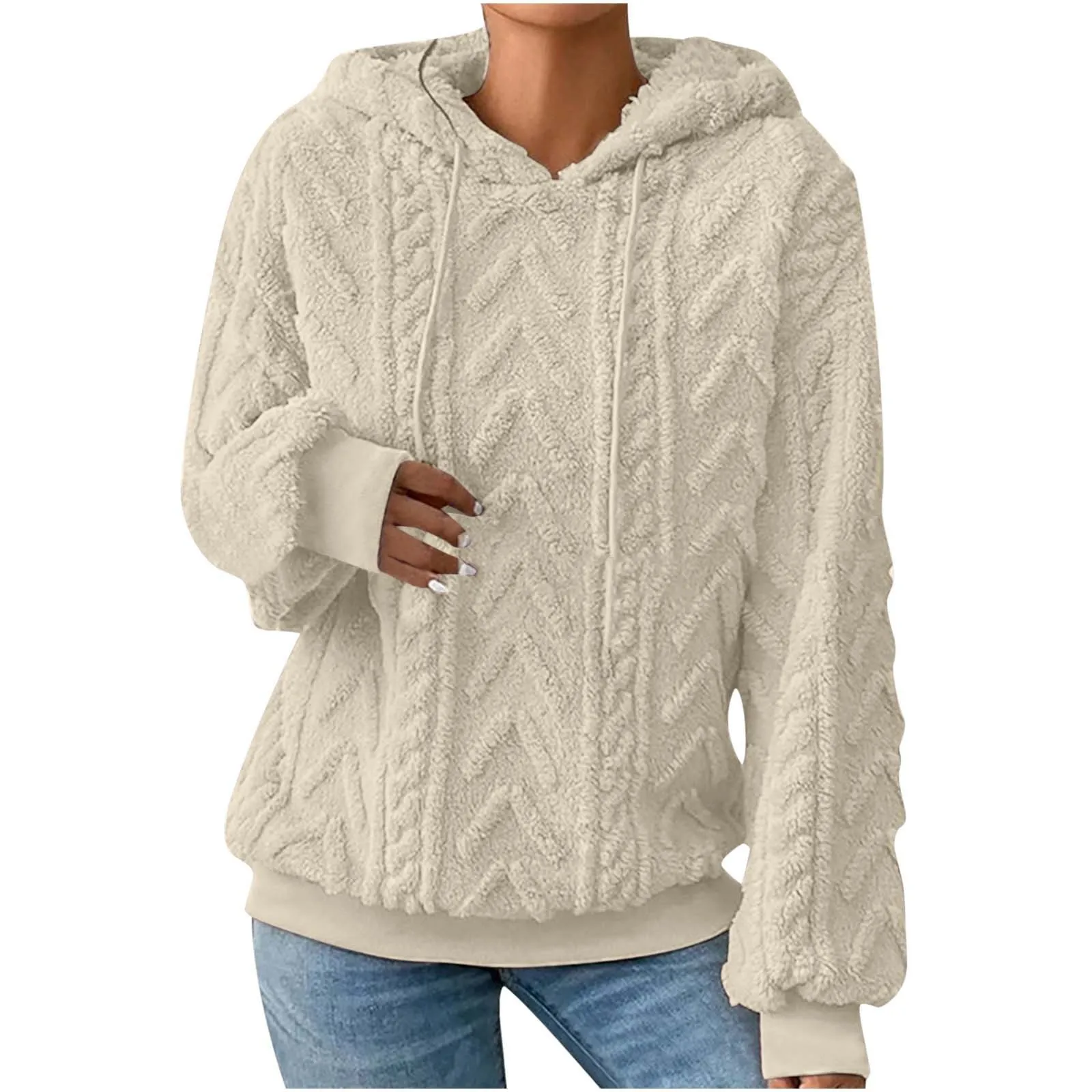 Autumn Warm Fleece Hooded Sweatshirts Casual Female Hoody Long Sleeve Soft Fluffy Pullover Coats Outwear FYY-1024