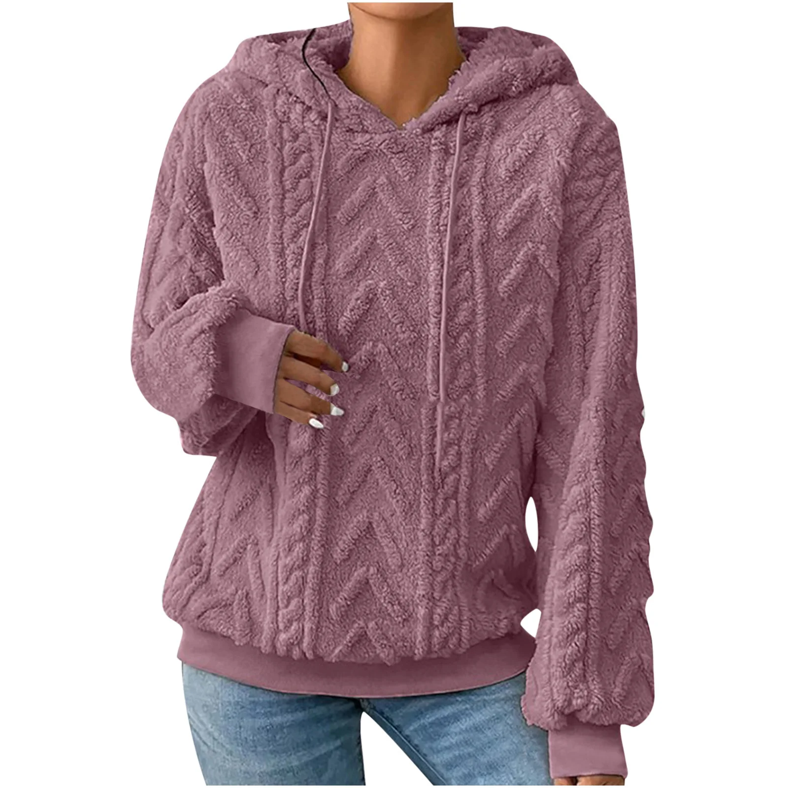 Autumn Warm Fleece Hooded Sweatshirts Casual Female Hoody Long Sleeve Soft Fluffy Pullover Coats Outwear FYY-1024