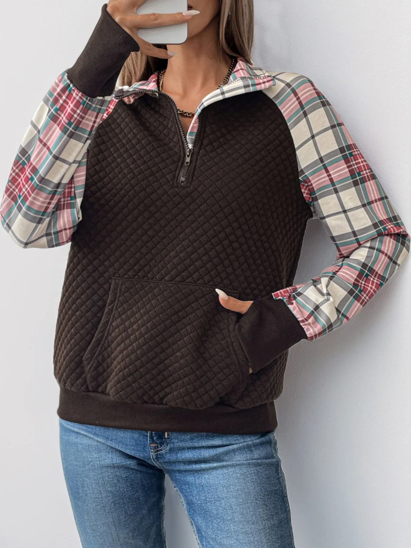 Stand Collar No Hood Hoodie with Loose Fit Literary Retro Women Sweatshirt Regular Length Drop Shoulder Sleeve Pullover Autumn