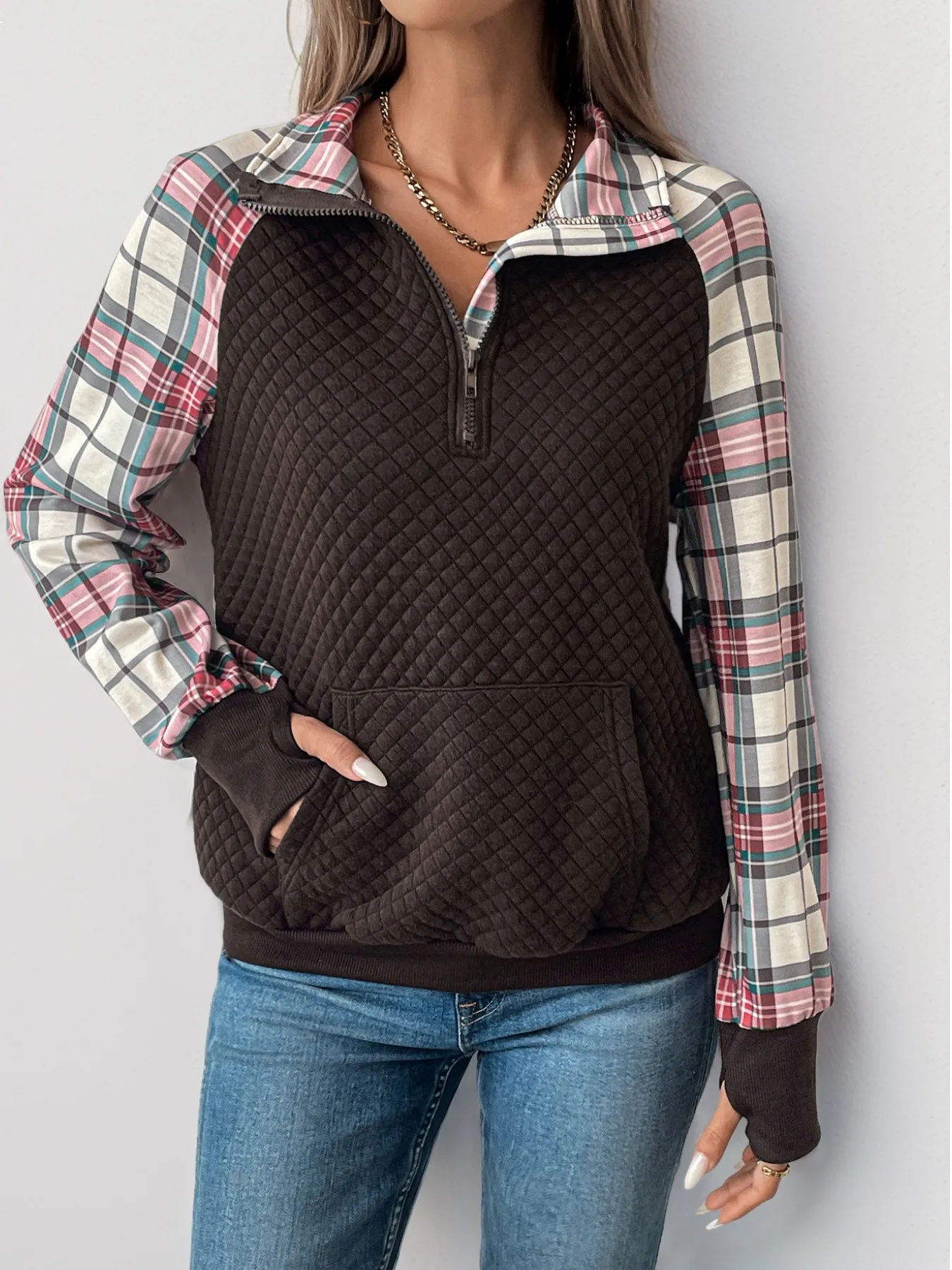Stand Collar No Hood Hoodie with Loose Fit Literary Retro Women Sweatshirt Regular Length Drop Shoulder Sleeve Pullover Autumn