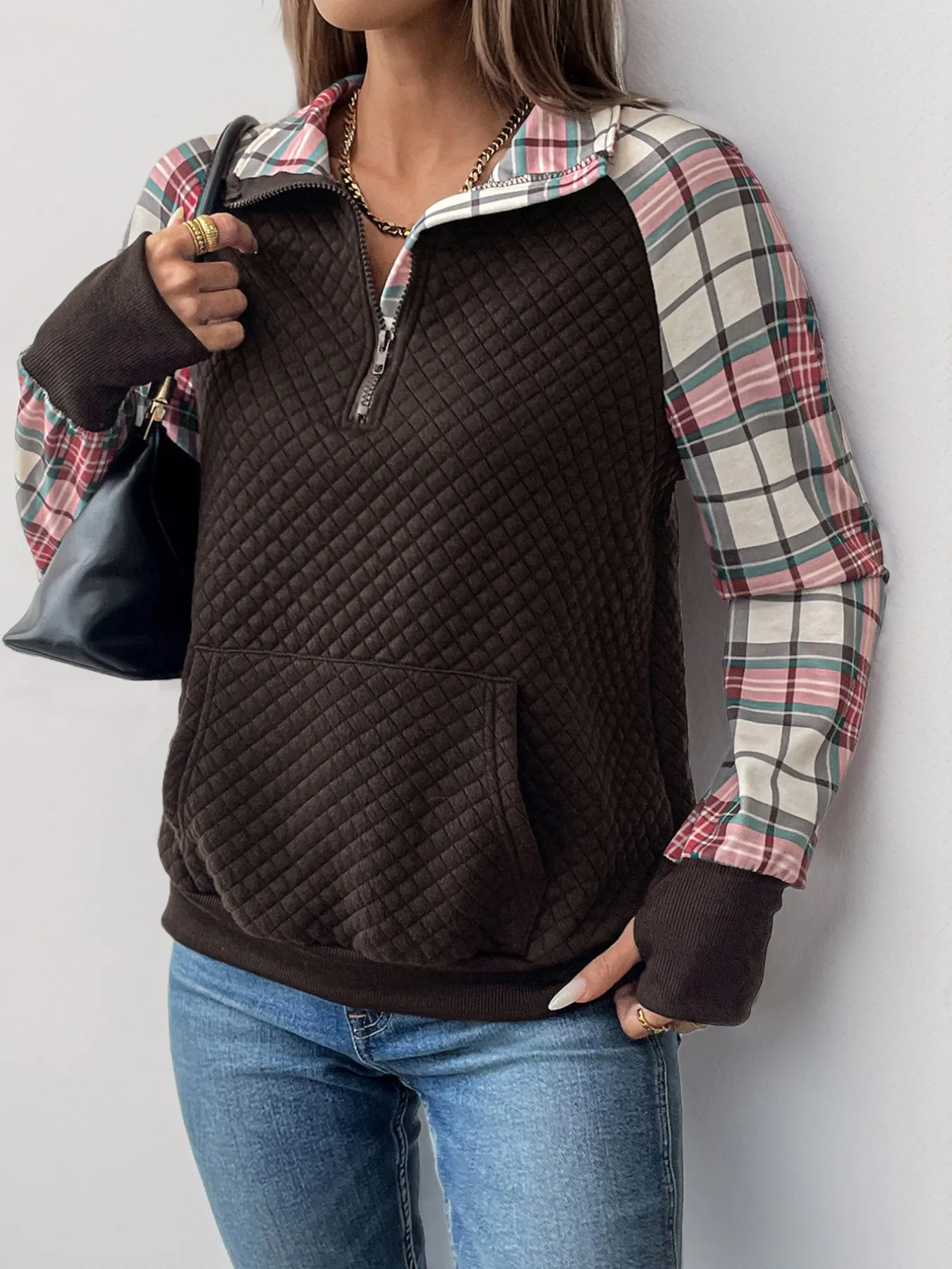 Stand Collar No Hood Hoodie with Loose Fit Literary Retro Women Sweatshirt Regular Length Drop Shoulder Sleeve Pullover Autumn