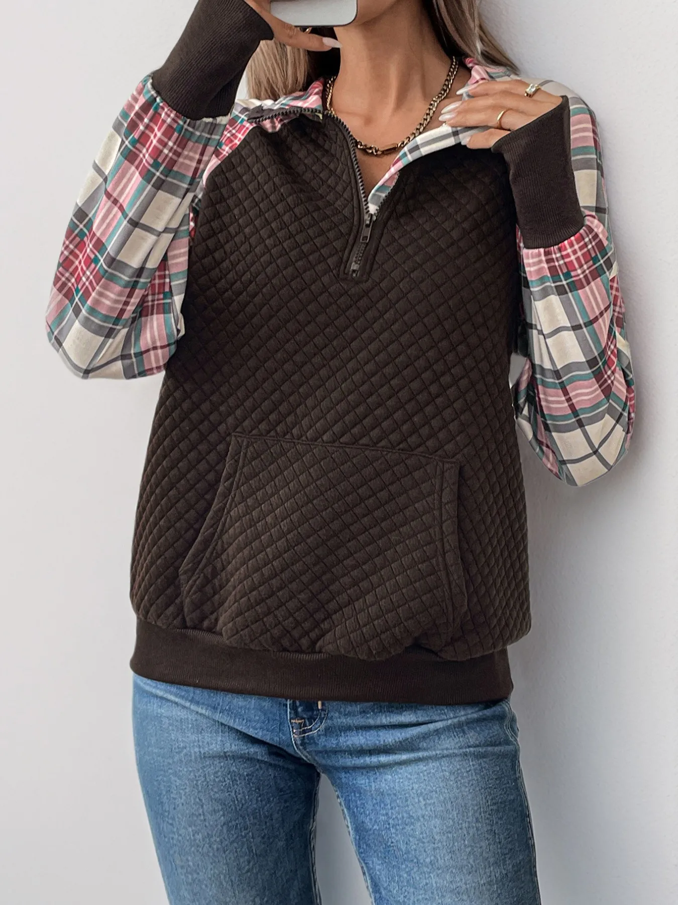 Stand Collar No Hood Hoodie with Loose Fit Literary Retro Women Sweatshirt Regular Length Drop Shoulder Sleeve Pullover Autumn