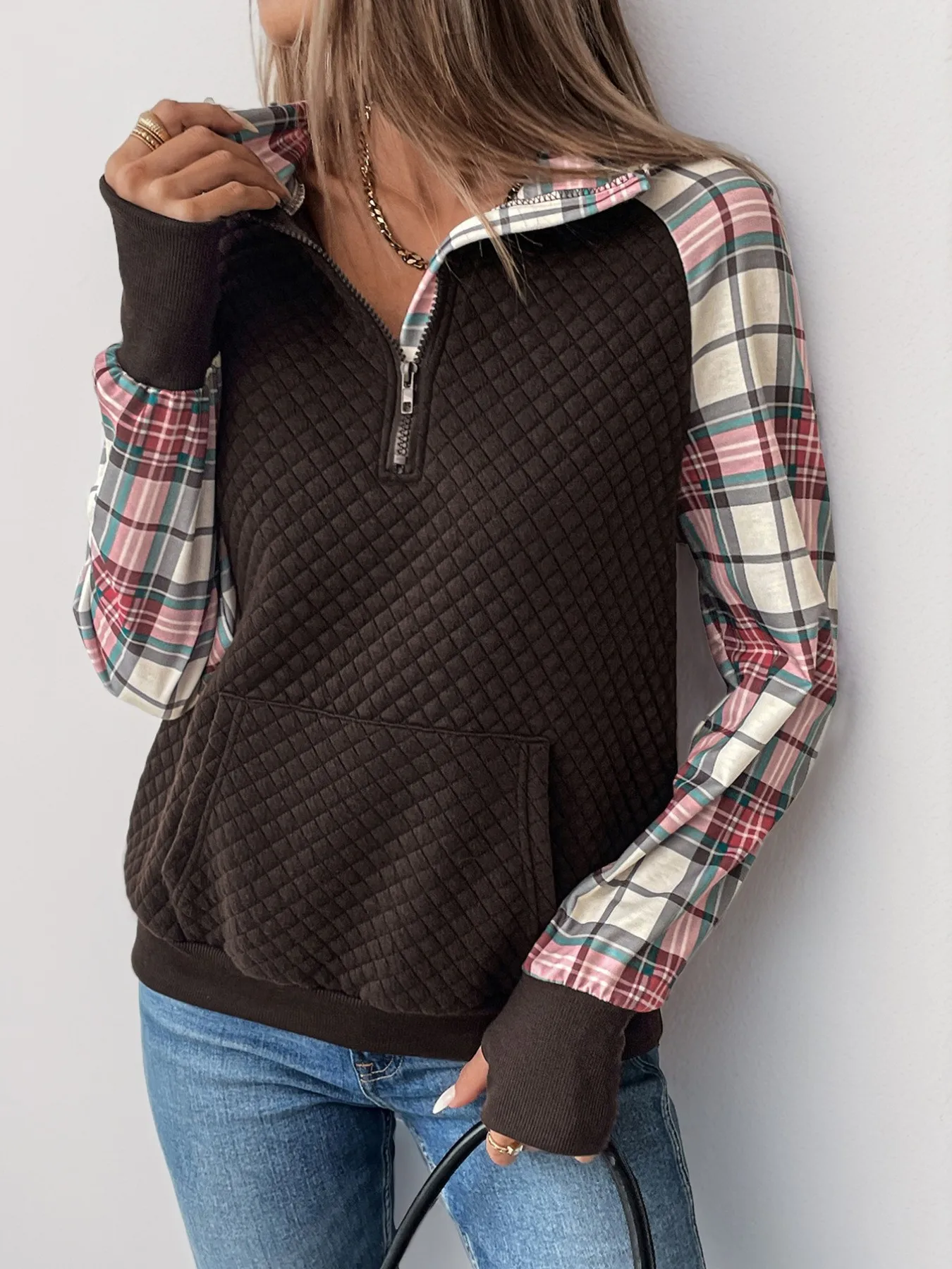Stand Collar No Hood Hoodie with Loose Fit Literary Retro Women Sweatshirt Regular Length Drop Shoulder Sleeve Pullover Autumn