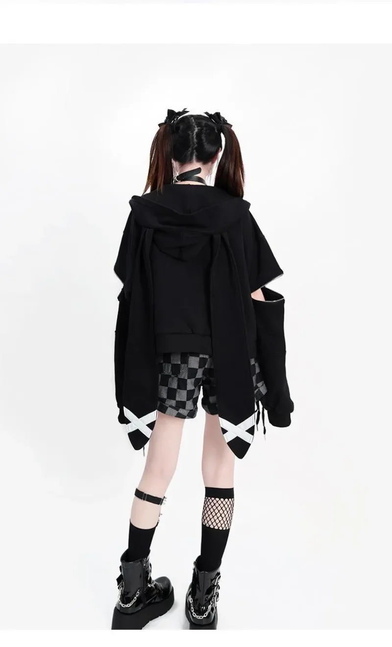 2026 Chic Fashion Women Casual Loose Rabbit Ear Hoodies Coats Kawaii Vintage Casual Zipper Jackets Tops Mujer Autumn Streetwear