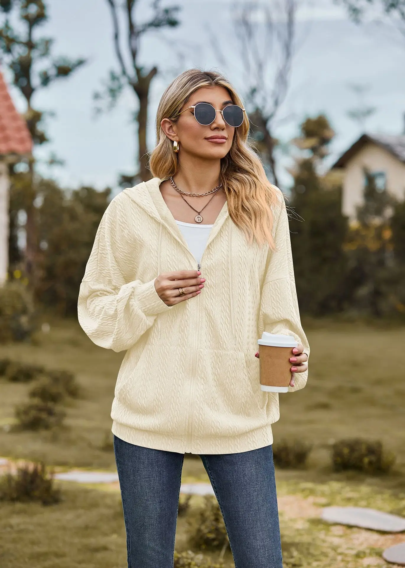 2024 Autumn Winter Women Sweatshirt Zipper Casual Long Sleeve Solid Color Streetwear Hooded Coats Female Loose Harajuku Hoodies
