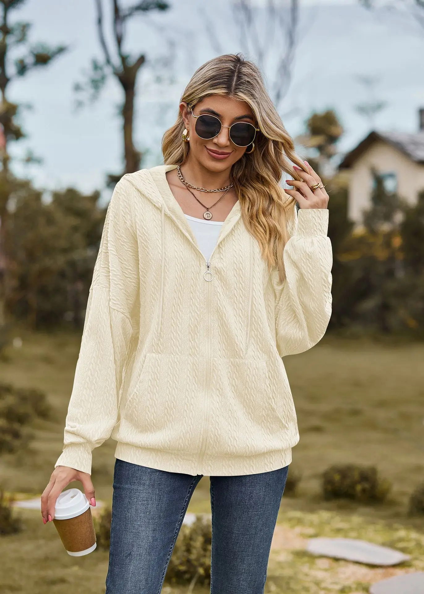 2024 Autumn Winter Women Sweatshirt Zipper Casual Long Sleeve Solid Color Streetwear Hooded Coats Female Loose Harajuku Hoodies