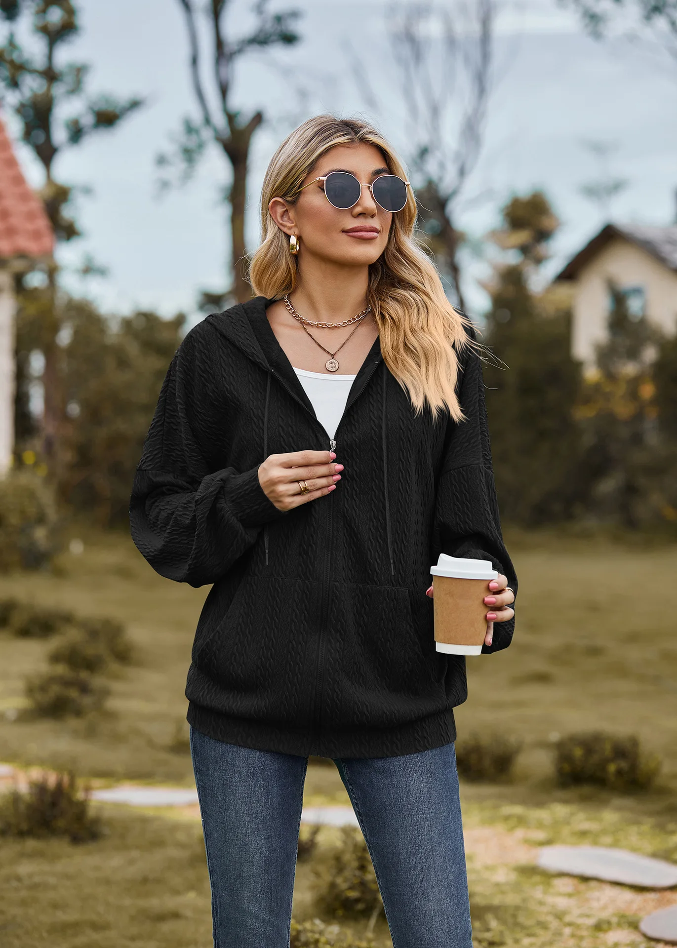 2024 Autumn Winter Women Sweatshirt Zipper Casual Long Sleeve Solid Color Streetwear Hooded Coats Female Loose Harajuku Hoodies
