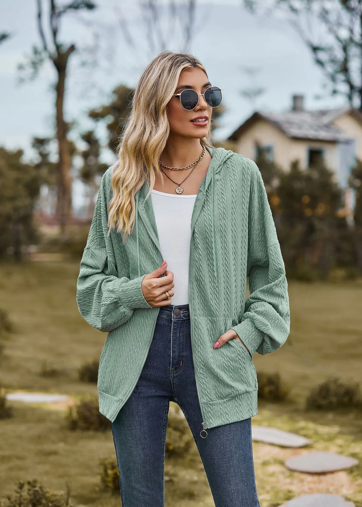 2024 Autumn Winter Women Sweatshirt Zipper Casual Long Sleeve Solid Color Streetwear Hooded Coats Female Loose Harajuku Hoodies