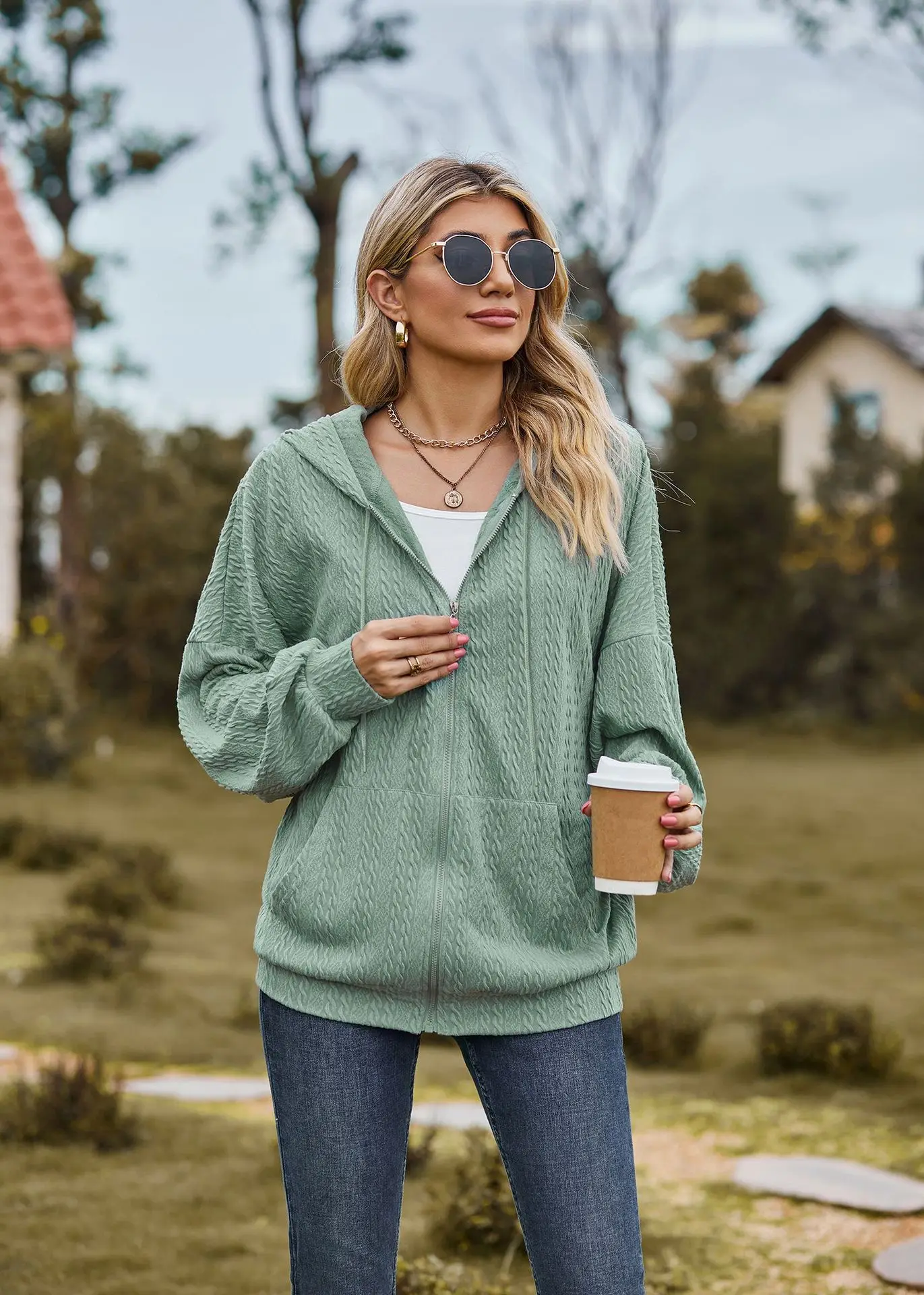 2024 Autumn Winter Women Sweatshirt Zipper Casual Long Sleeve Solid Color Streetwear Hooded Coats Female Loose Harajuku Hoodies