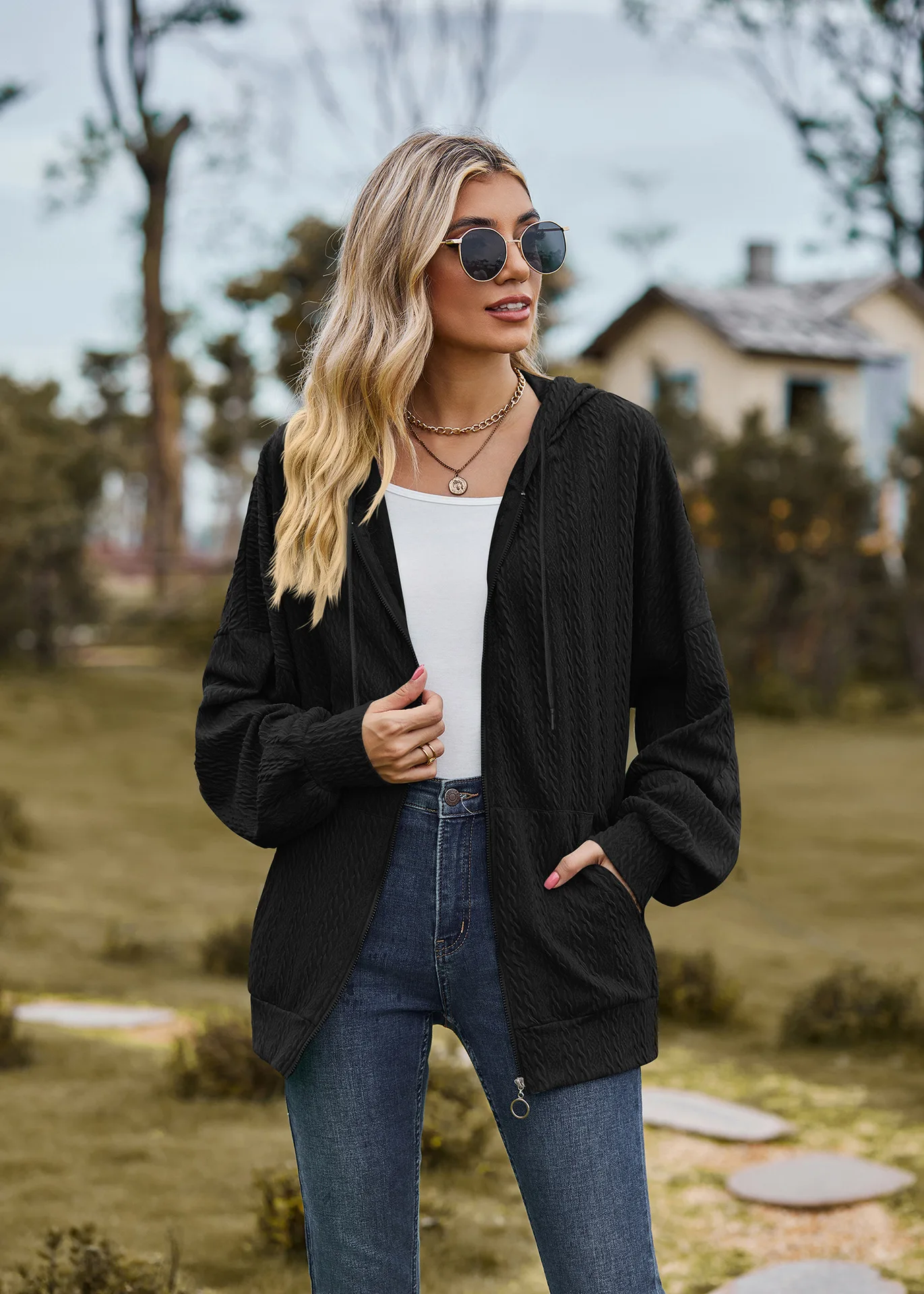2024 Autumn Winter Women Sweatshirt Zipper Casual Long Sleeve Solid Color Streetwear Hooded Coats Female Loose Harajuku Hoodies