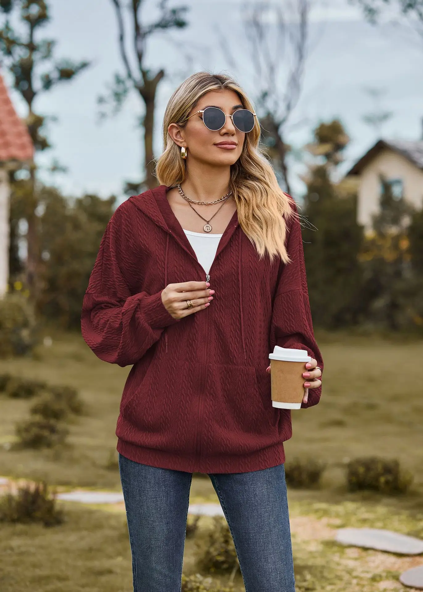 2024 Autumn Winter Women Sweatshirt Zipper Casual Long Sleeve Solid Color Streetwear Hooded Coats Female Loose Harajuku Hoodies