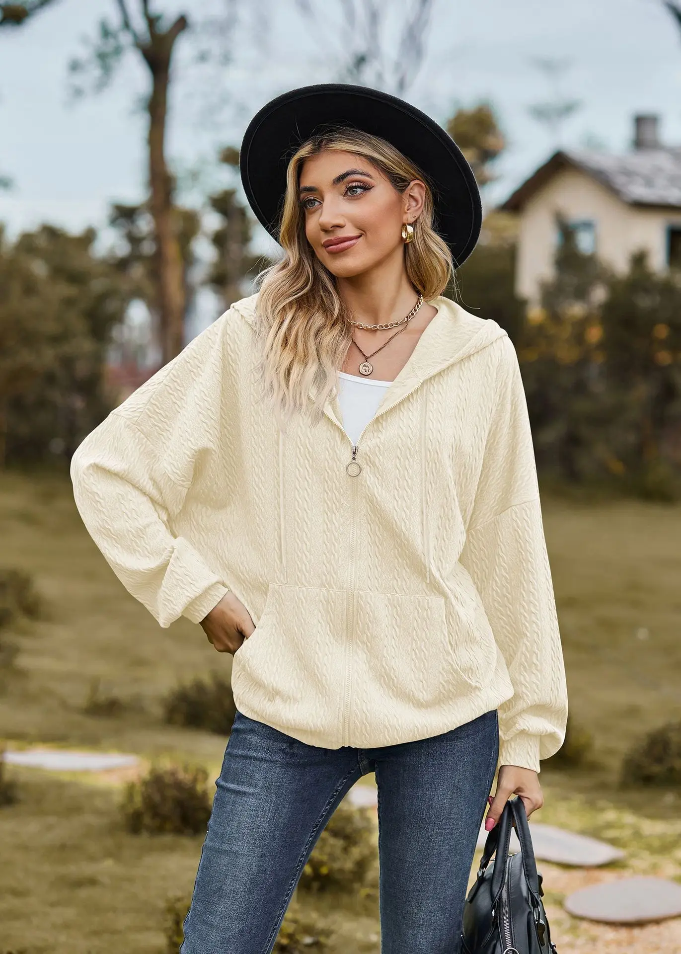 2024 Autumn Winter Women Sweatshirt Zipper Casual Long Sleeve Solid Color Streetwear Hooded Coats Female Loose Harajuku Hoodies
