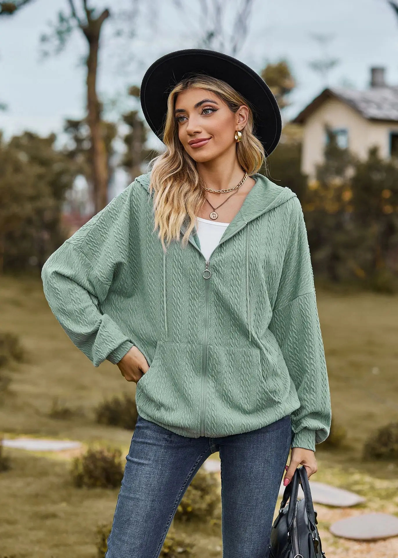 2024 Autumn Winter Women Sweatshirt Zipper Casual Long Sleeve Solid Color Streetwear Hooded Coats Female Loose Harajuku Hoodies
