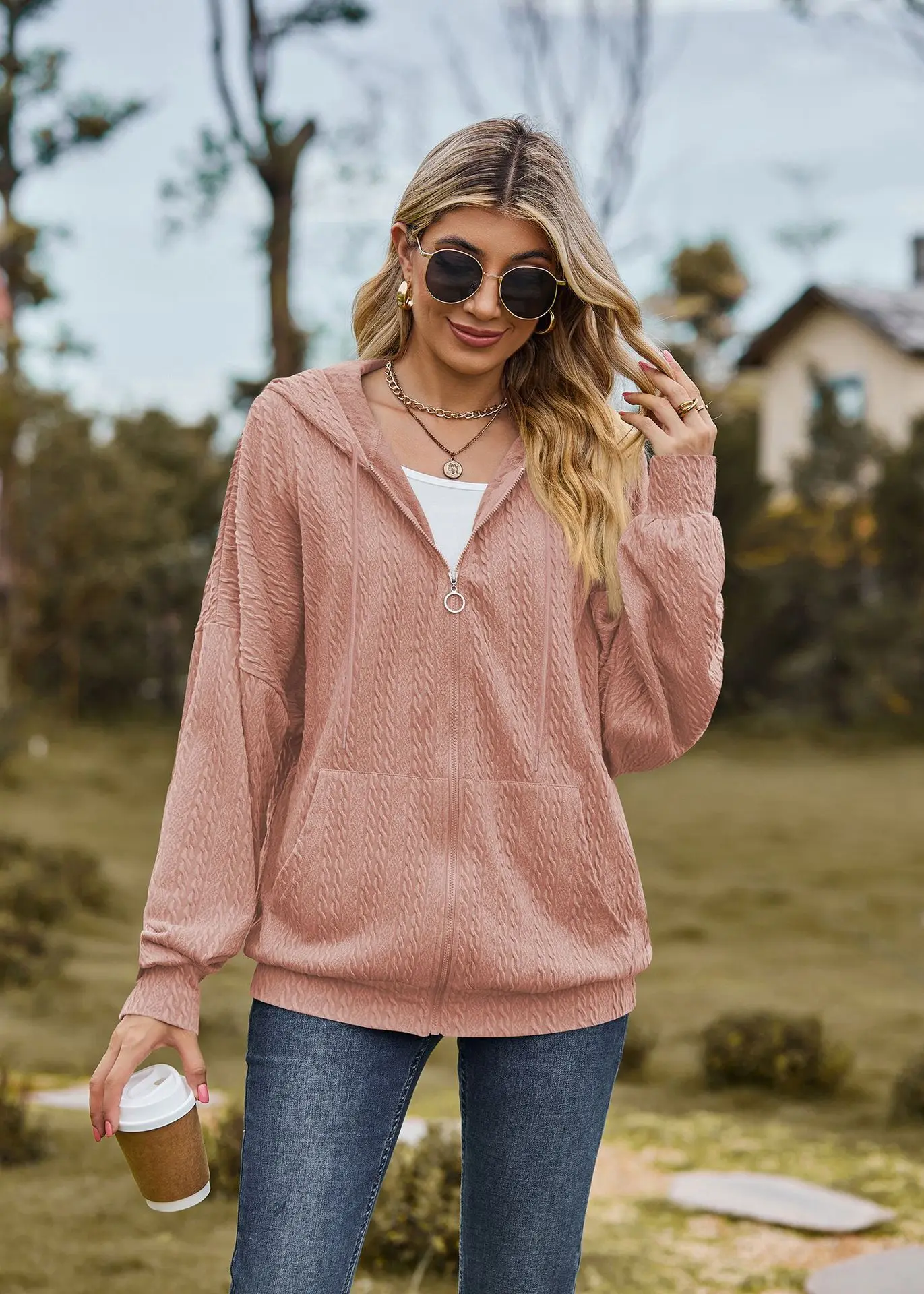 2024 Autumn Winter Women Sweatshirt Zipper Casual Long Sleeve Solid Color Streetwear Hooded Coats Female Loose Harajuku Hoodies
