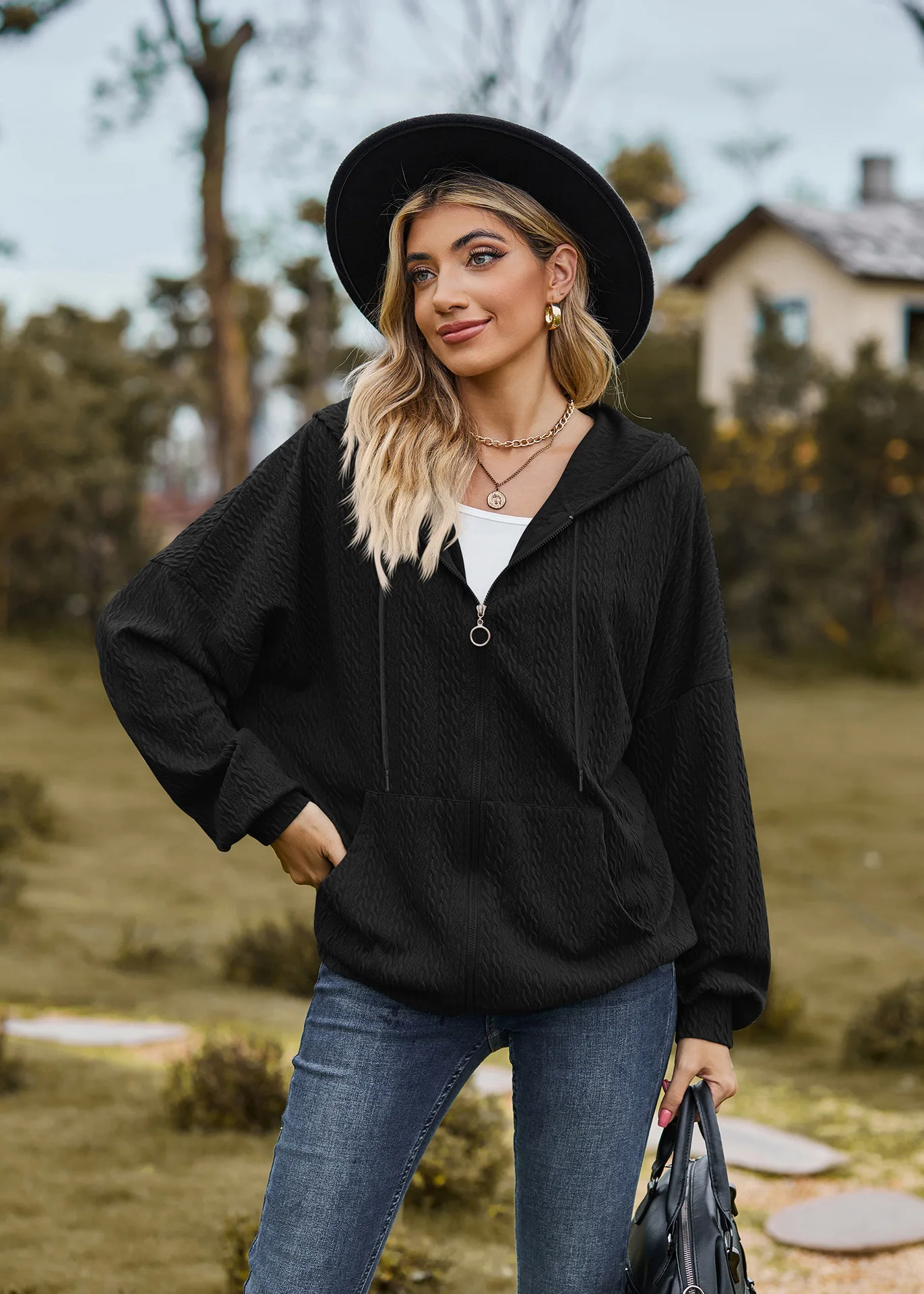 2024 Autumn Winter Women Sweatshirt Zipper Casual Long Sleeve Solid Color Streetwear Hooded Coats Female Loose Harajuku Hoodies